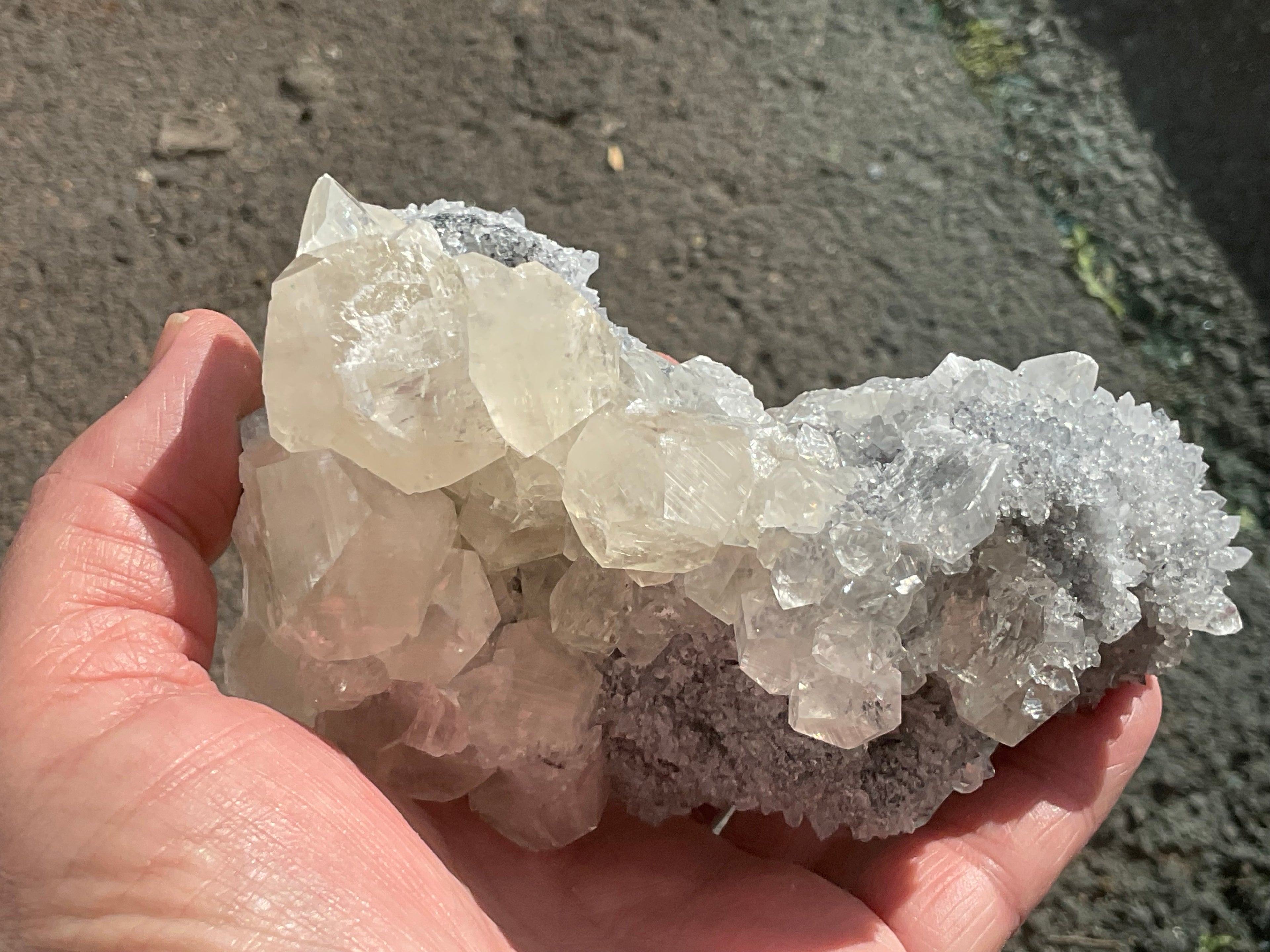 578g Large Diamond Calcite on Needle Quartz Specimen 3B from Fujian, China