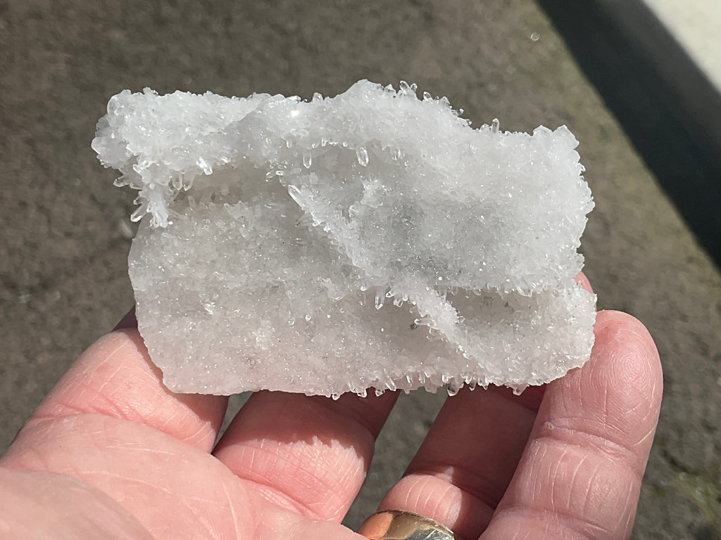 72g Calcite on White Chalcedony on Druzy Quartz with Clear Quartz Lattice Specimen from Hunan, China