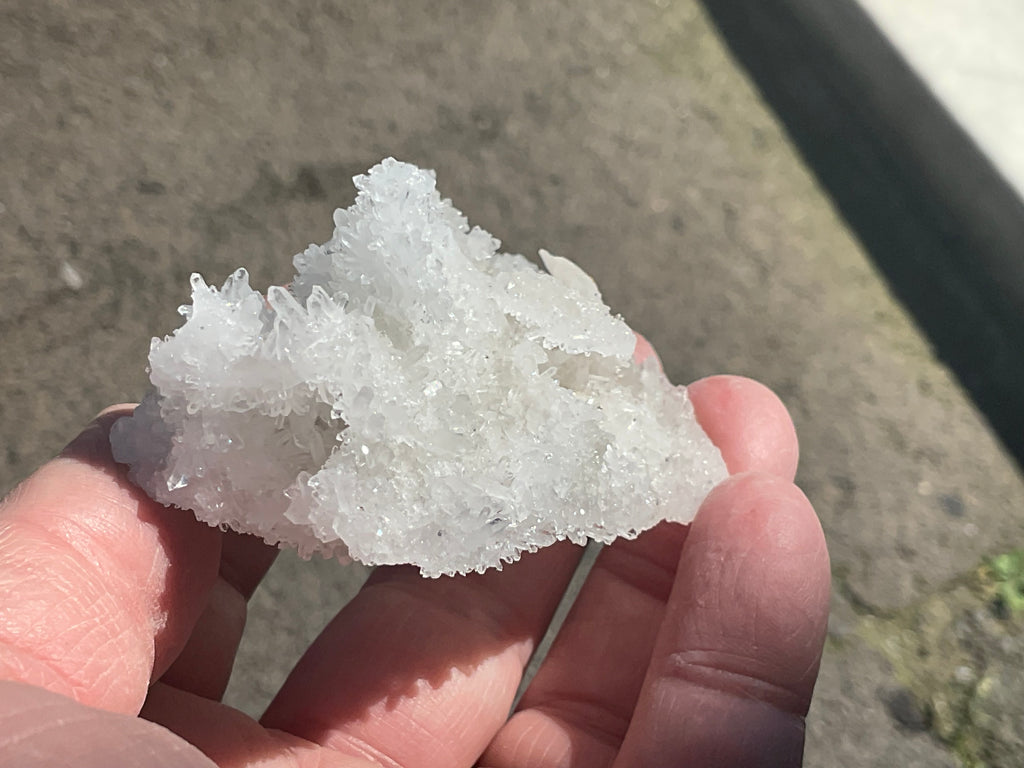72g Calcite on White Chalcedony on Druzy Quartz with Clear Quartz Lattice Specimen from Hunan, China