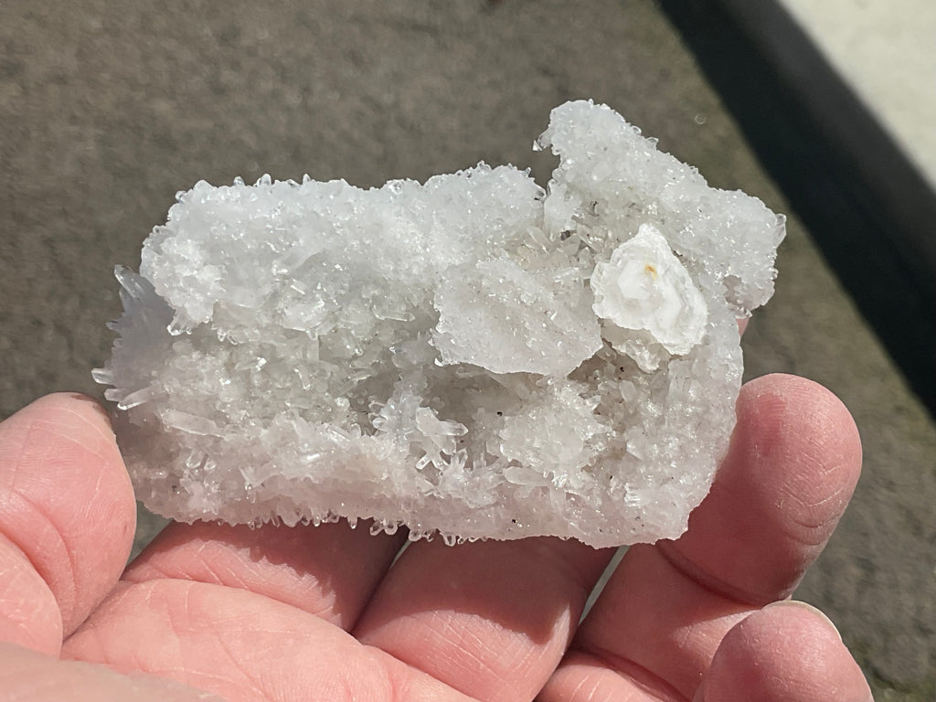 72g Calcite on White Chalcedony on Druzy Quartz with Clear Quartz Lattice Specimen from Hunan, China
