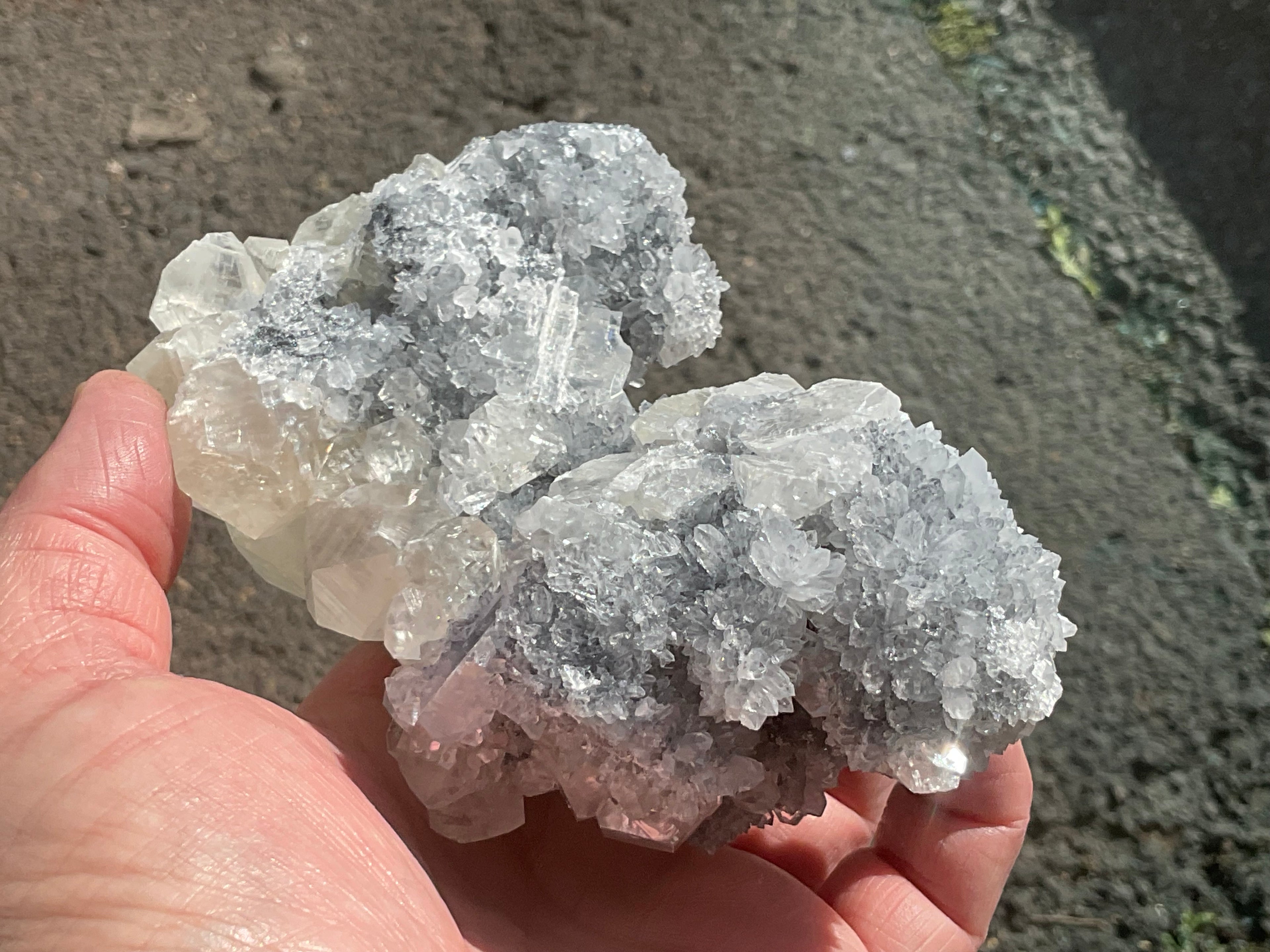578g Large Diamond Calcite on Needle Quartz Specimen 3B from Fujian, China