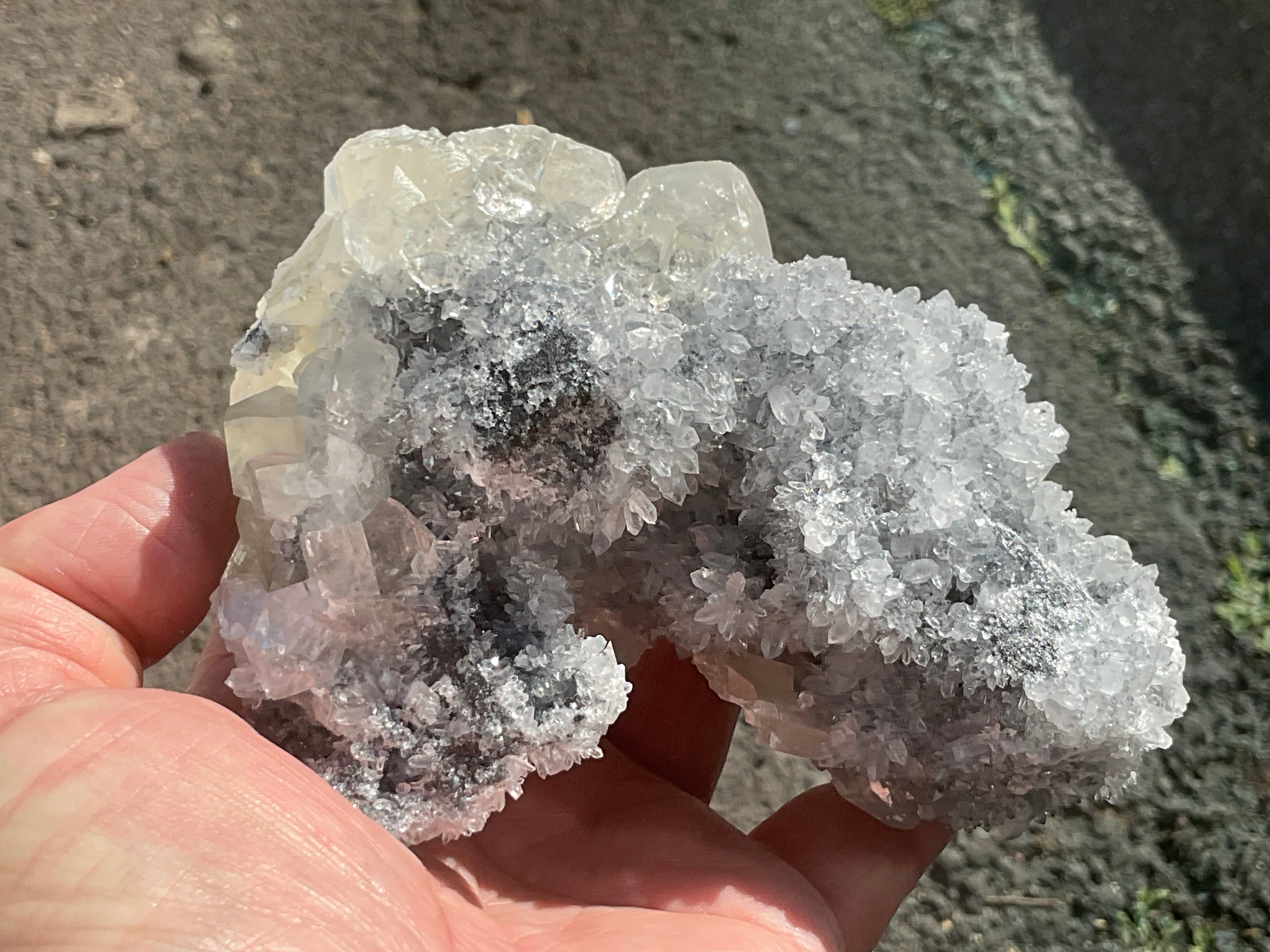 578g Large Diamond Calcite on Needle Quartz Specimen 3B from Fujian, China