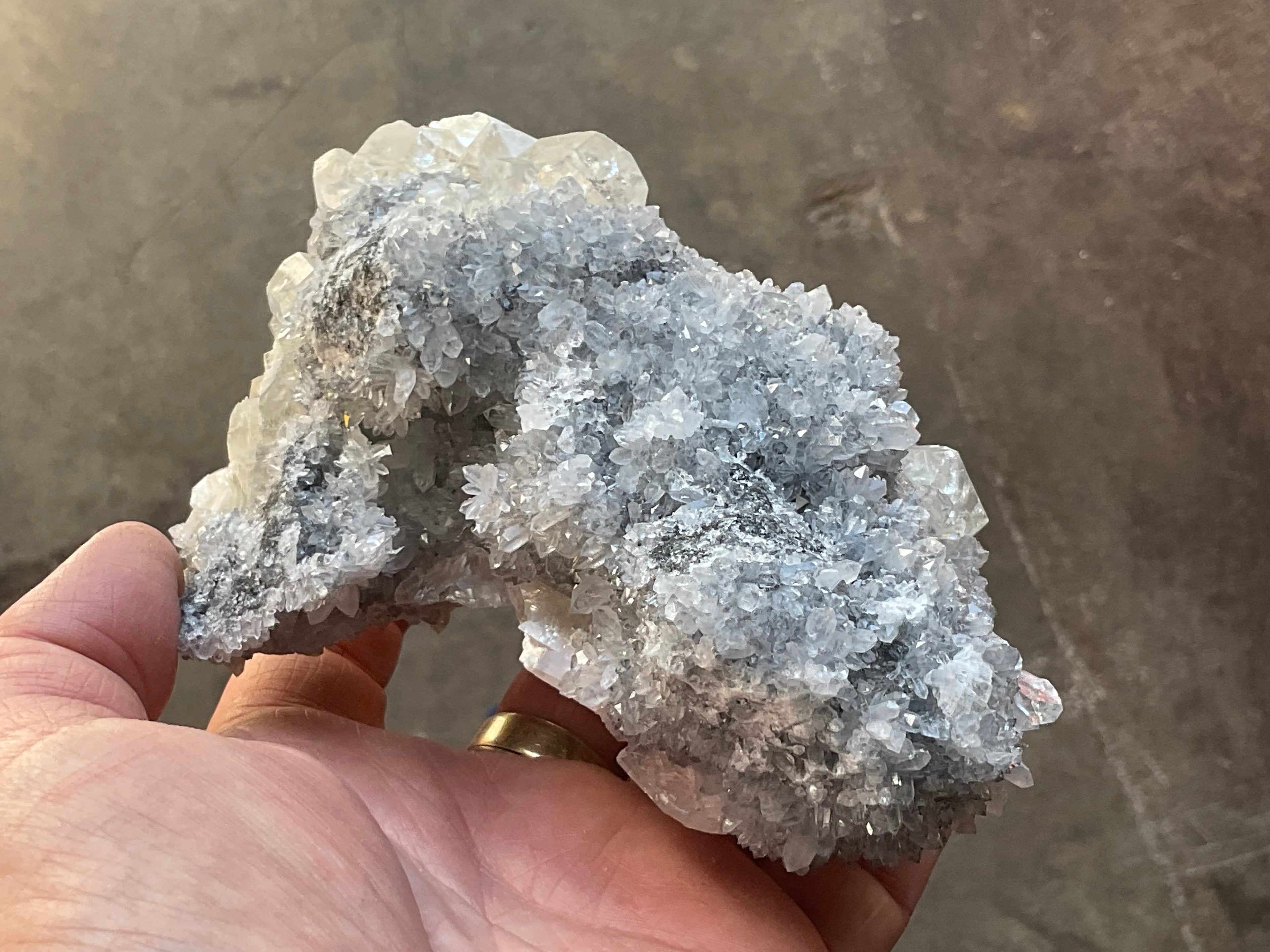 578g Large Diamond Calcite on Needle Quartz Specimen 3B from Fujian, China