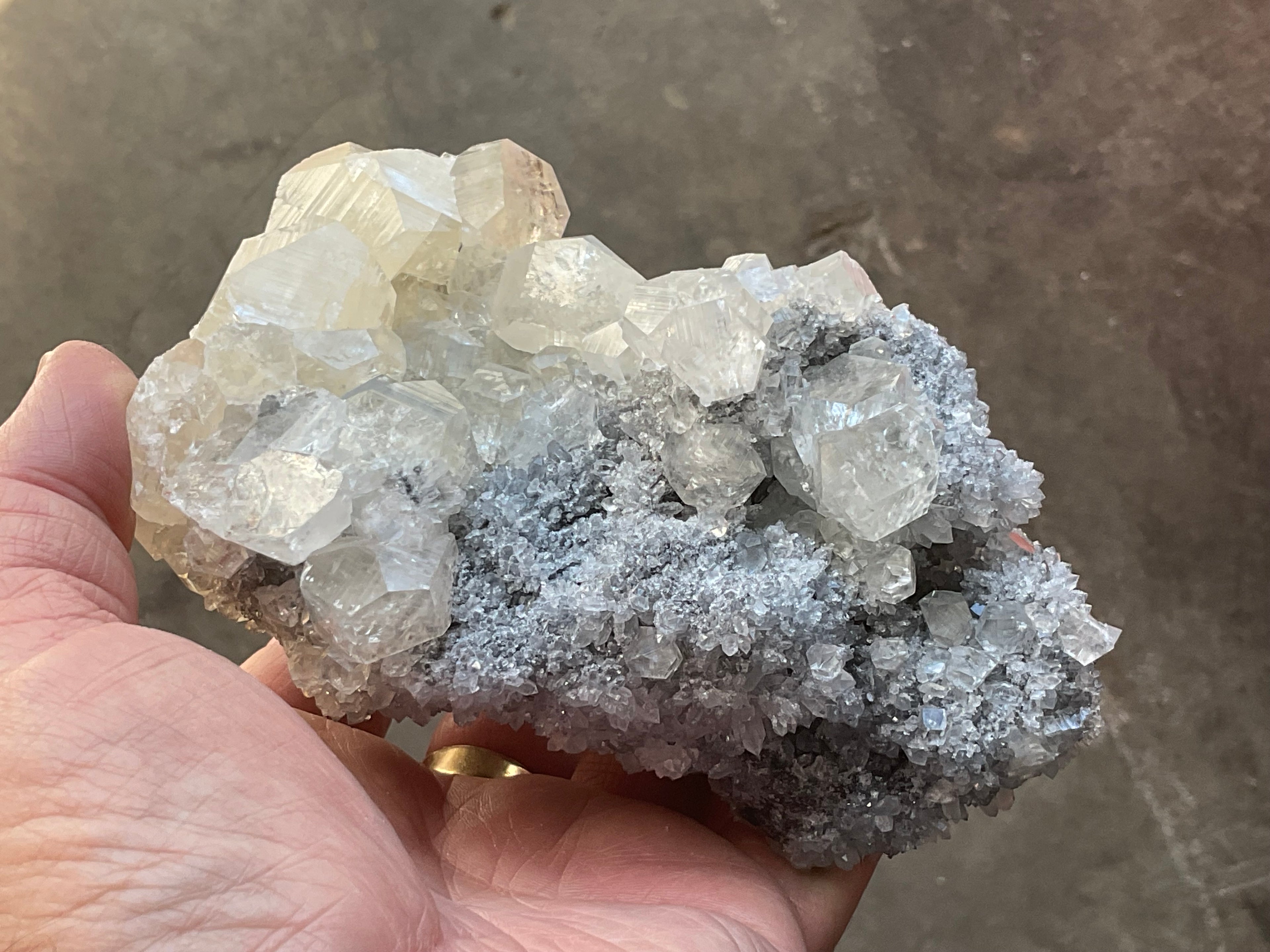 578g Large Diamond Calcite on Needle Quartz Specimen 3B from Fujian, China