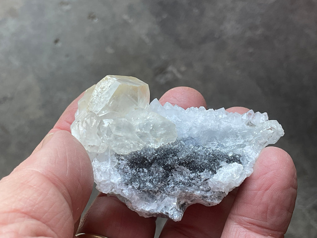 65g Large Diamond Calcite on Needle Quartz Specimen 1B from Fujian, China