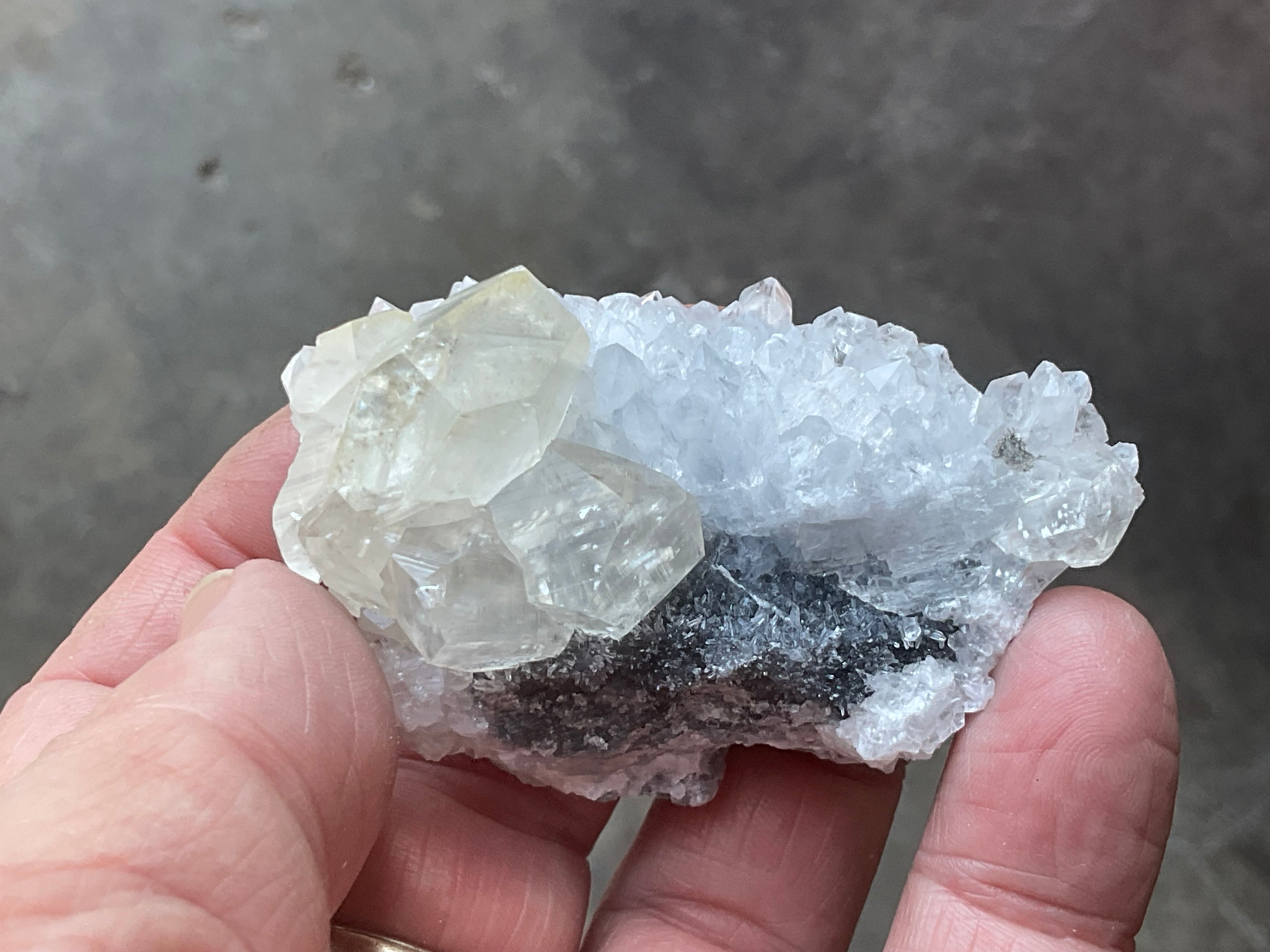 65g Large Diamond Calcite on Needle Quartz Specimen 1B from Fujian, China