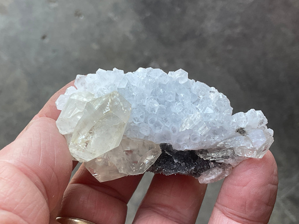 65g Large Diamond Calcite on Needle Quartz Specimen 1B from Fujian, China