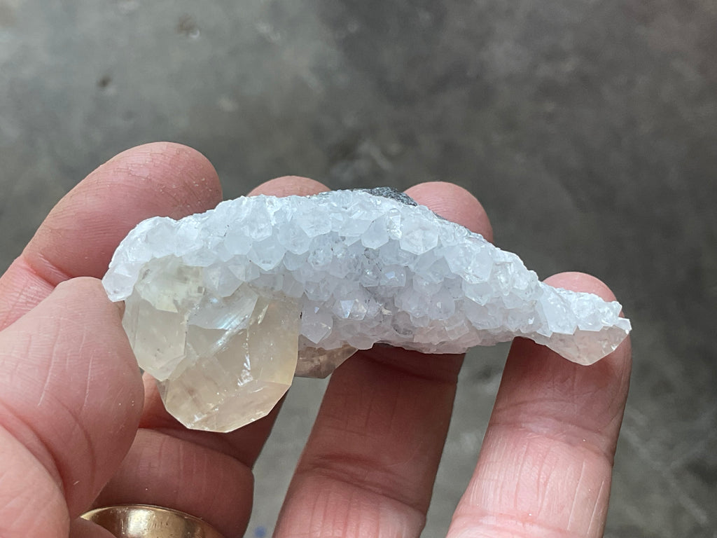 65g Large Diamond Calcite on Needle Quartz Specimen 1B from Fujian, China