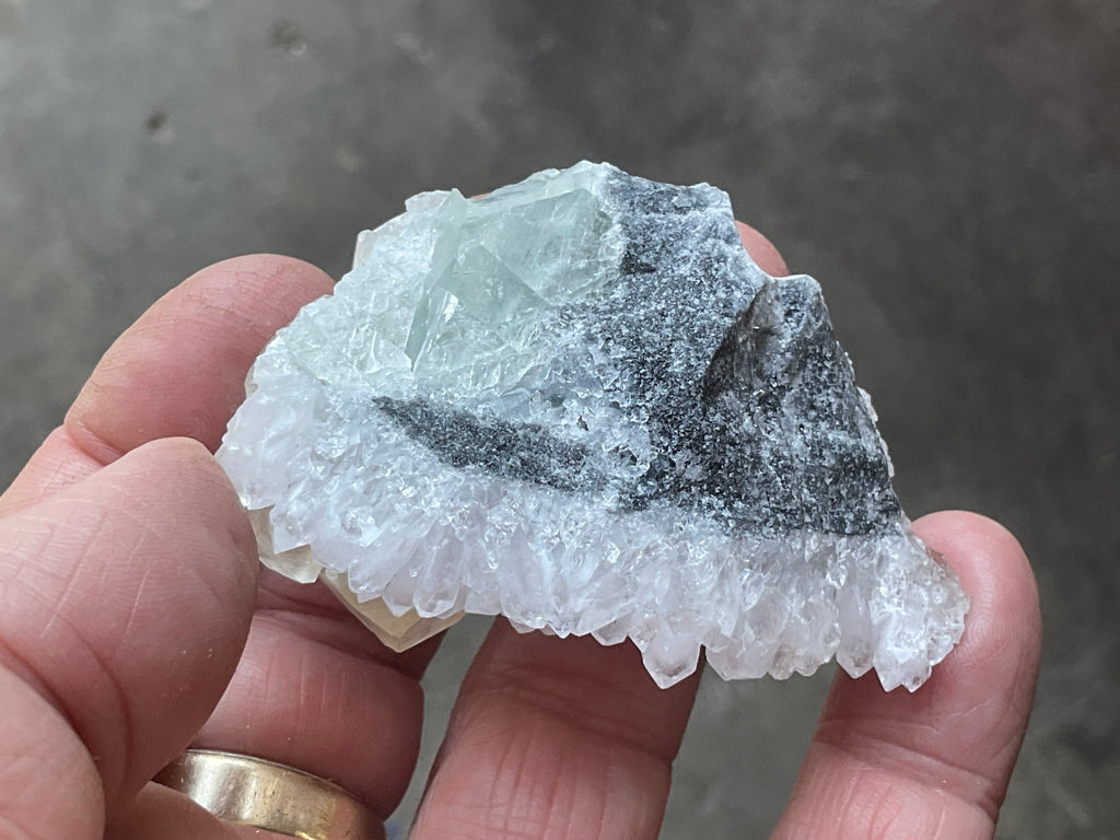 65g Large Diamond Calcite on Needle Quartz Specimen 1B from Fujian, China