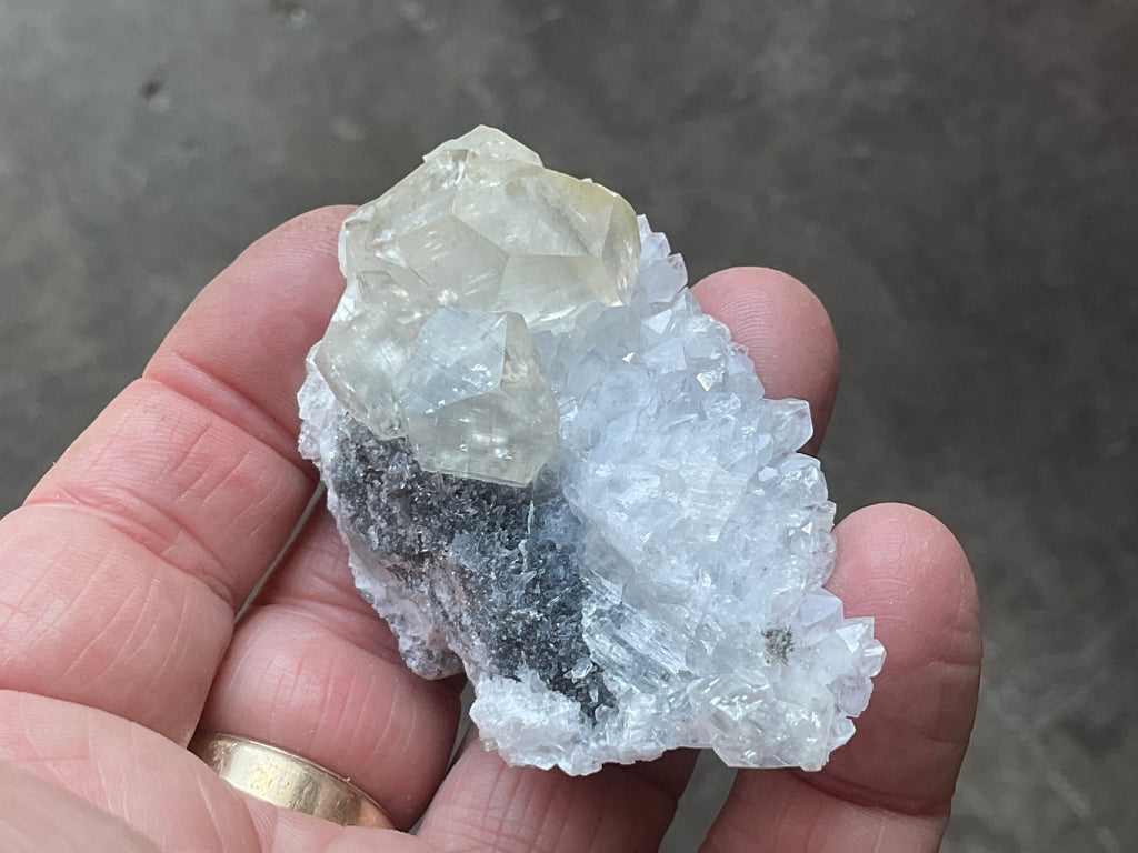 65g Large Diamond Calcite on Needle Quartz Specimen 1B from Fujian, China