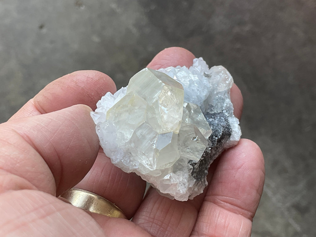 65g Large Diamond Calcite on Needle Quartz Specimen 1B from Fujian, China