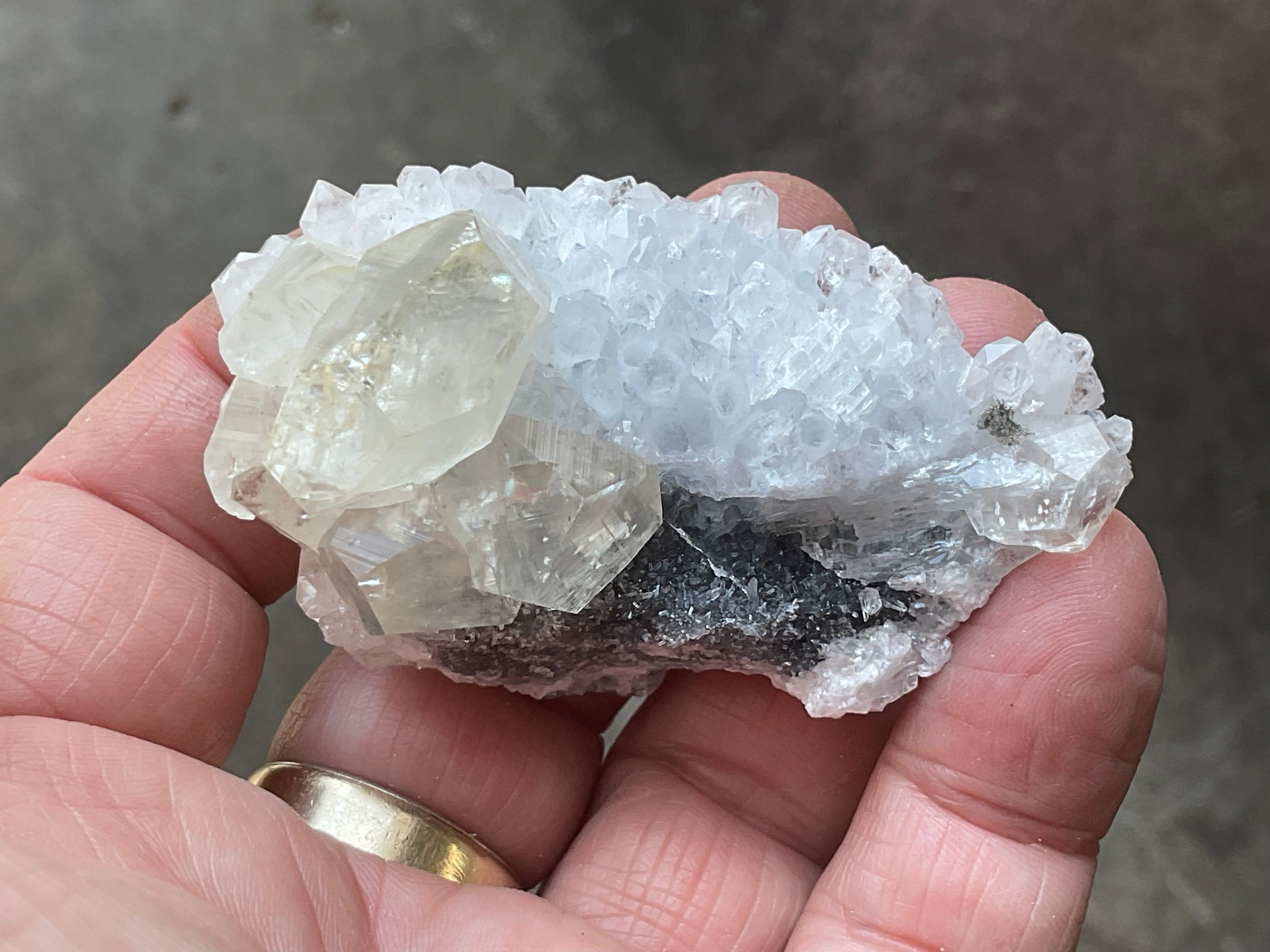 65g Large Diamond Calcite on Needle Quartz Specimen 1B from Fujian, China