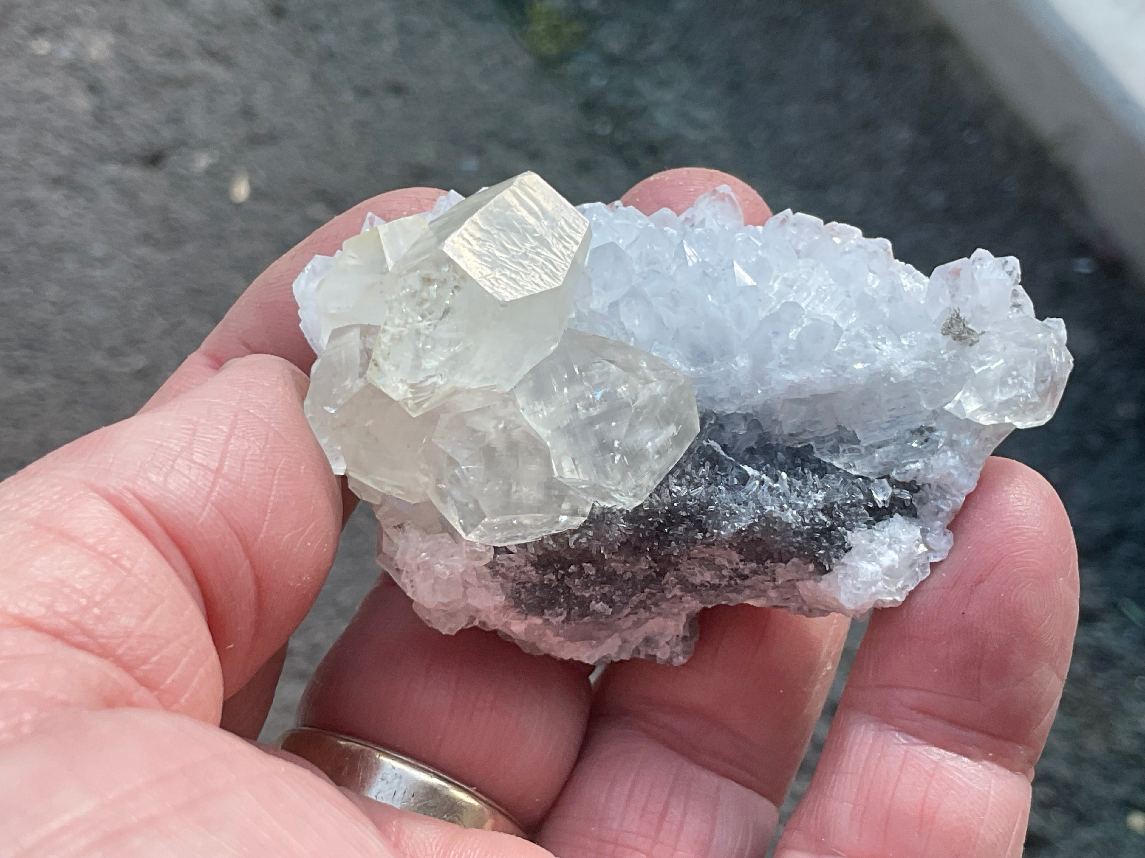 65g Large Diamond Calcite on Needle Quartz Specimen 1B from Fujian, China