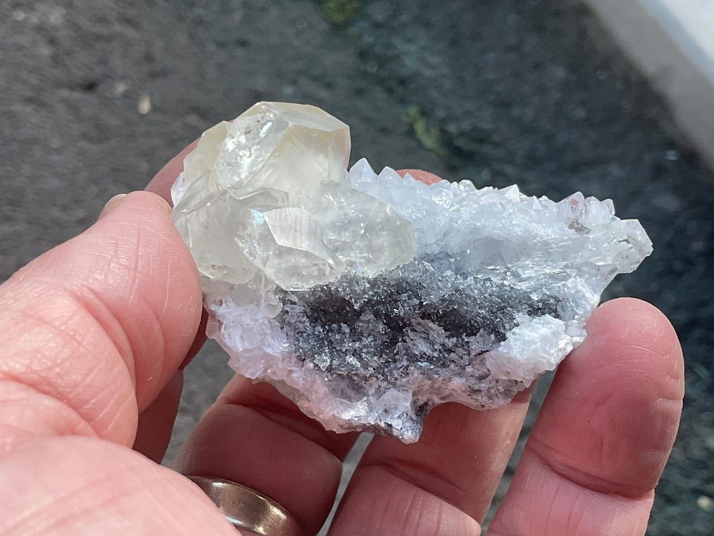 65g Large Diamond Calcite on Needle Quartz Specimen 1B from Fujian, China