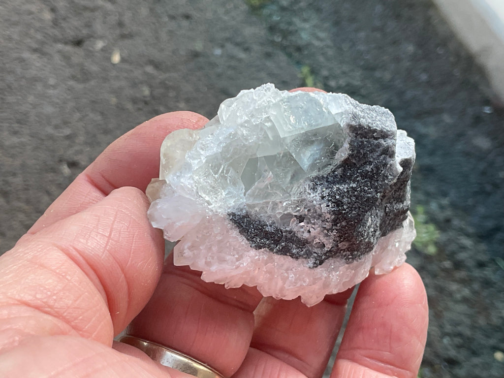 65g Large Diamond Calcite on Needle Quartz Specimen 1B from Fujian, China