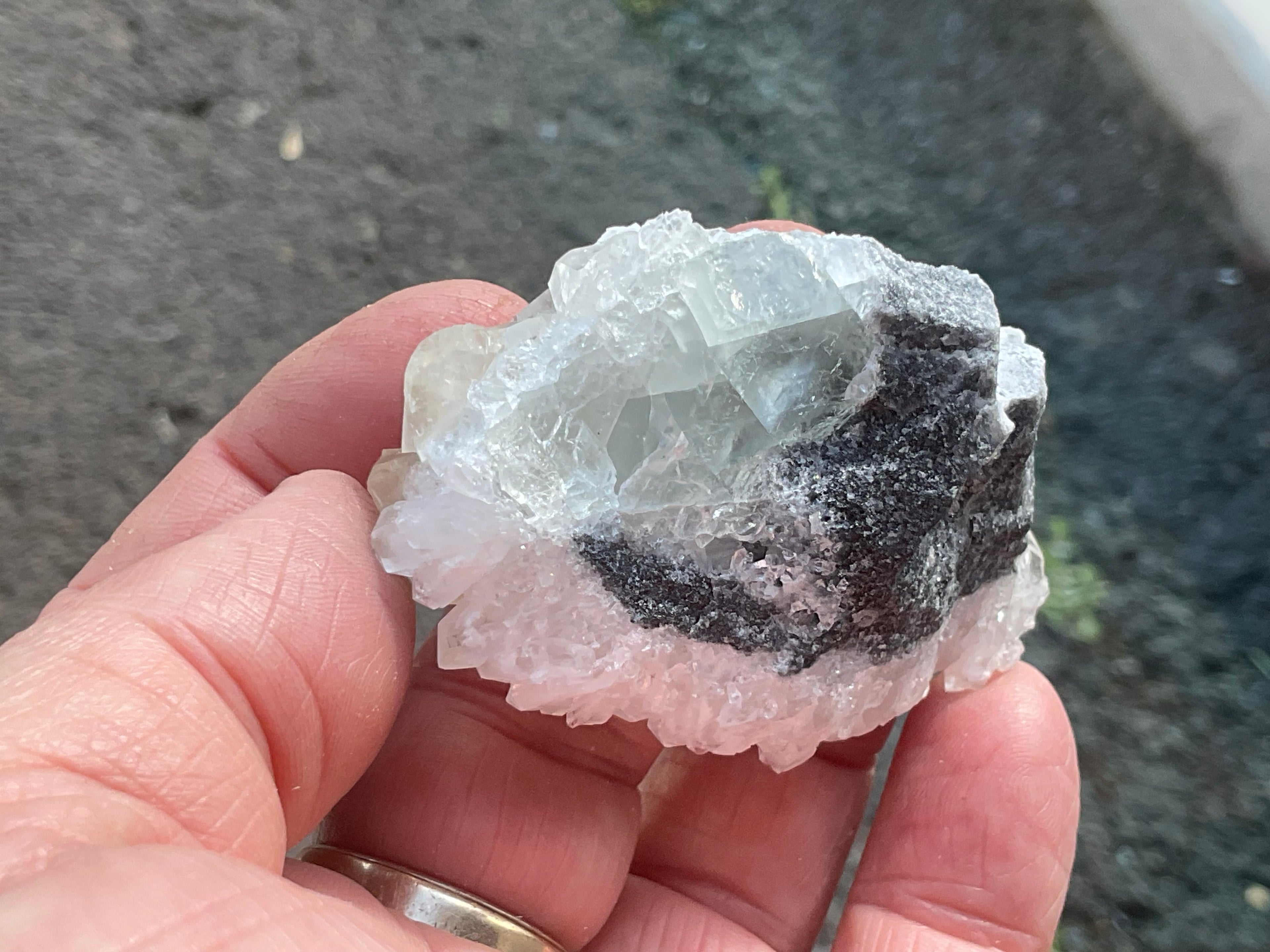 65g Large Diamond Calcite on Needle Quartz Specimen 1B from Fujian, China