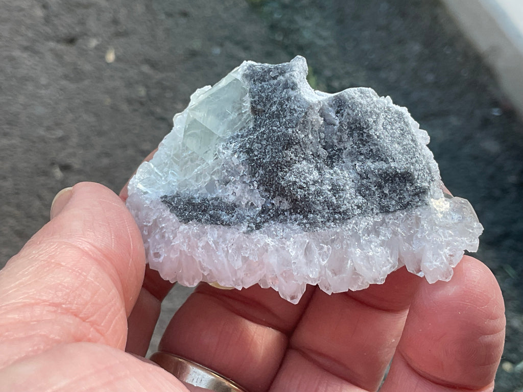 65g Large Diamond Calcite on Needle Quartz Specimen 1B from Fujian, China