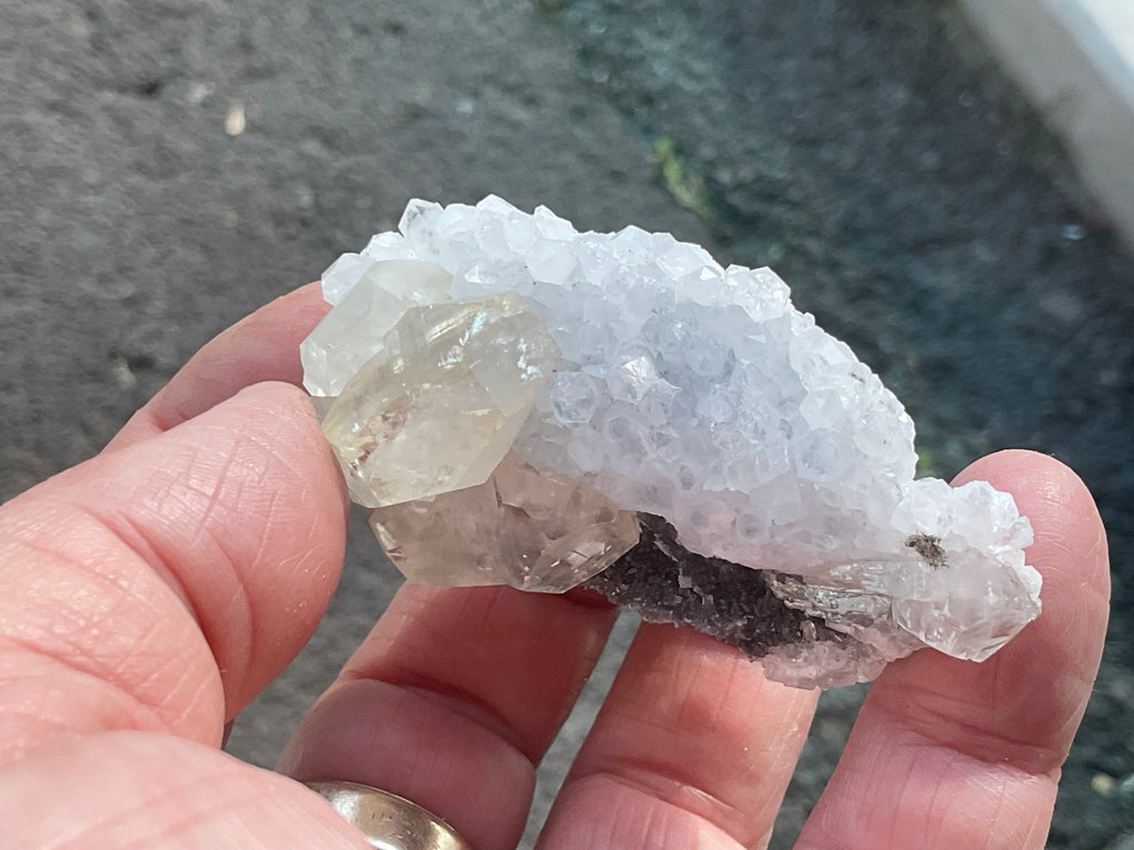 65g Large Diamond Calcite on Needle Quartz Specimen 1B from Fujian, China