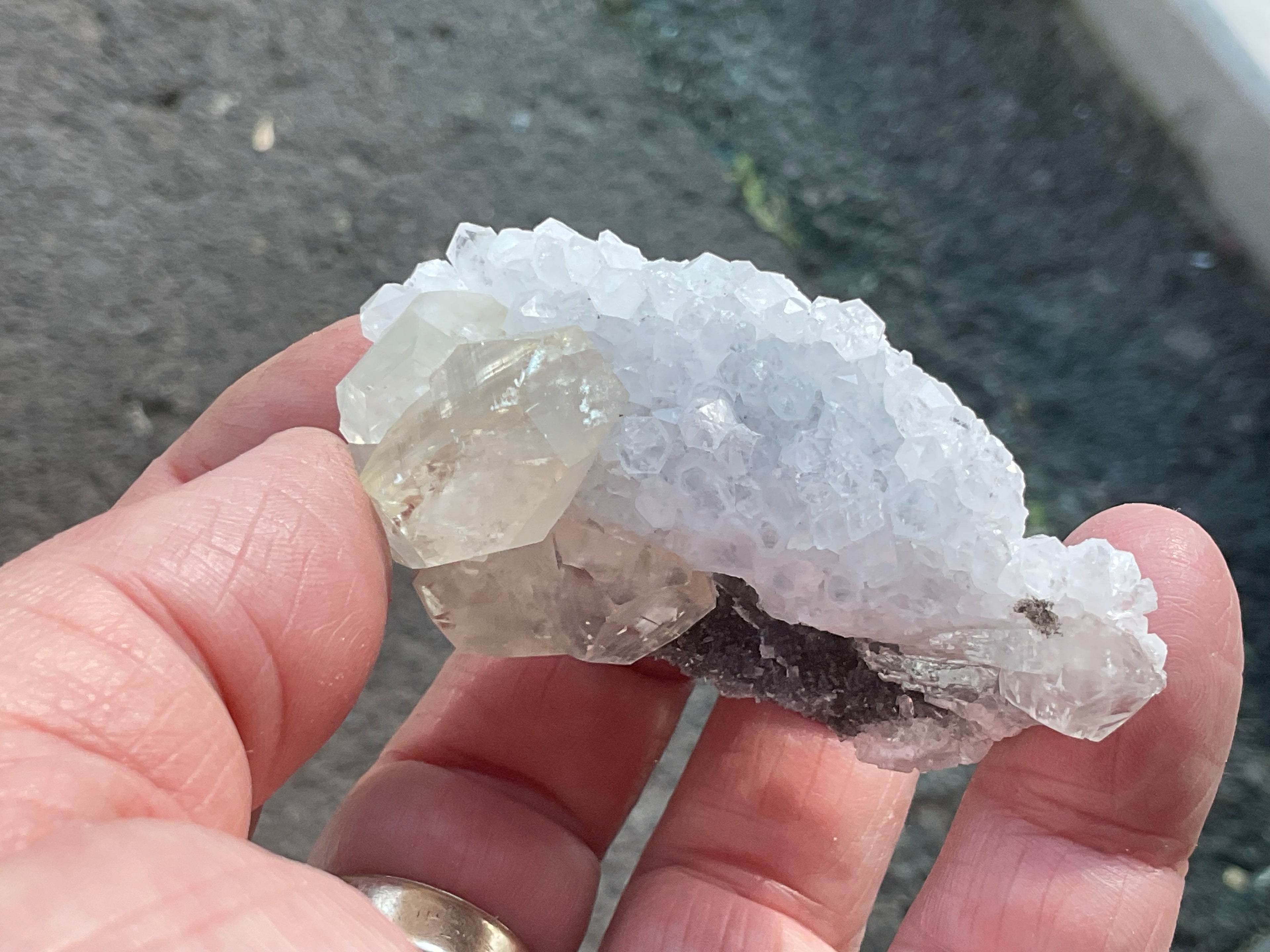 65g Large Diamond Calcite on Needle Quartz Specimen 1B from Fujian, China