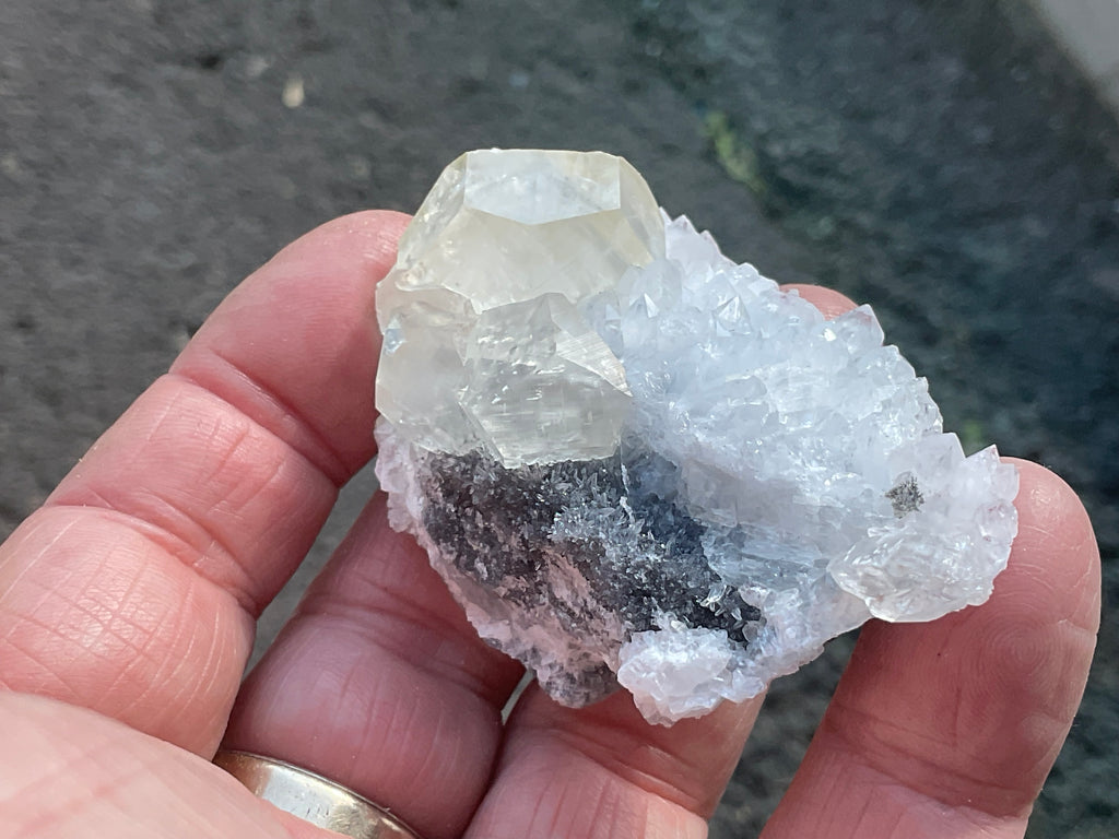 65g Large Diamond Calcite on Needle Quartz Specimen 1B from Fujian, China