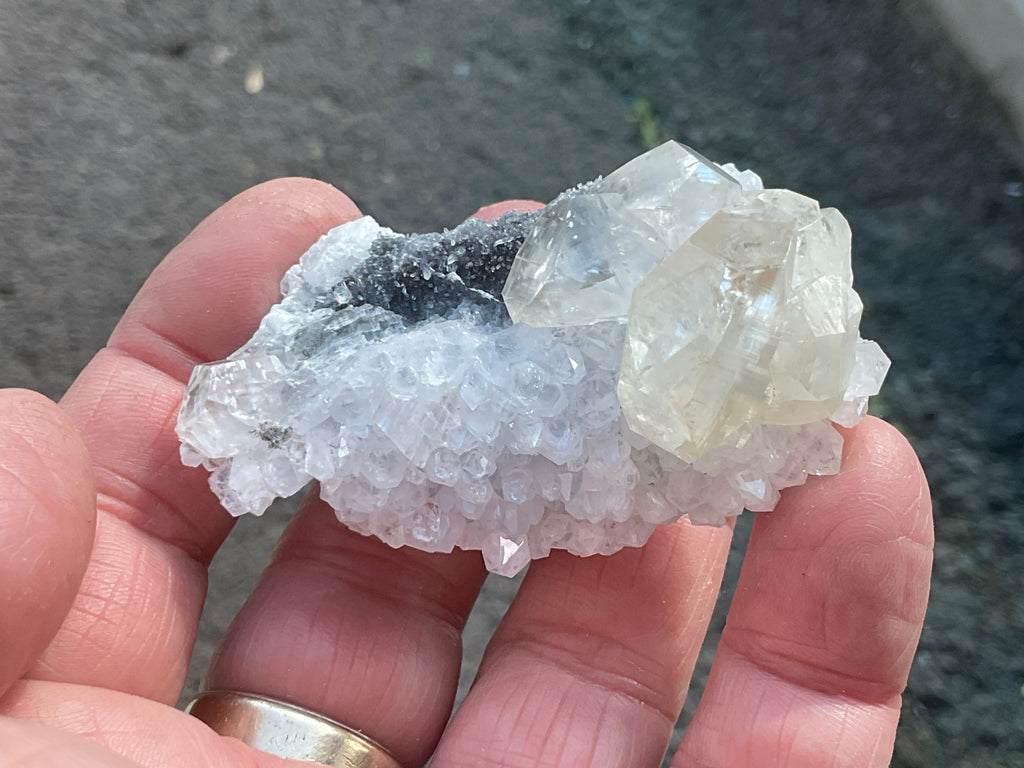 65g Large Diamond Calcite on Needle Quartz Specimen 1B from Fujian, China