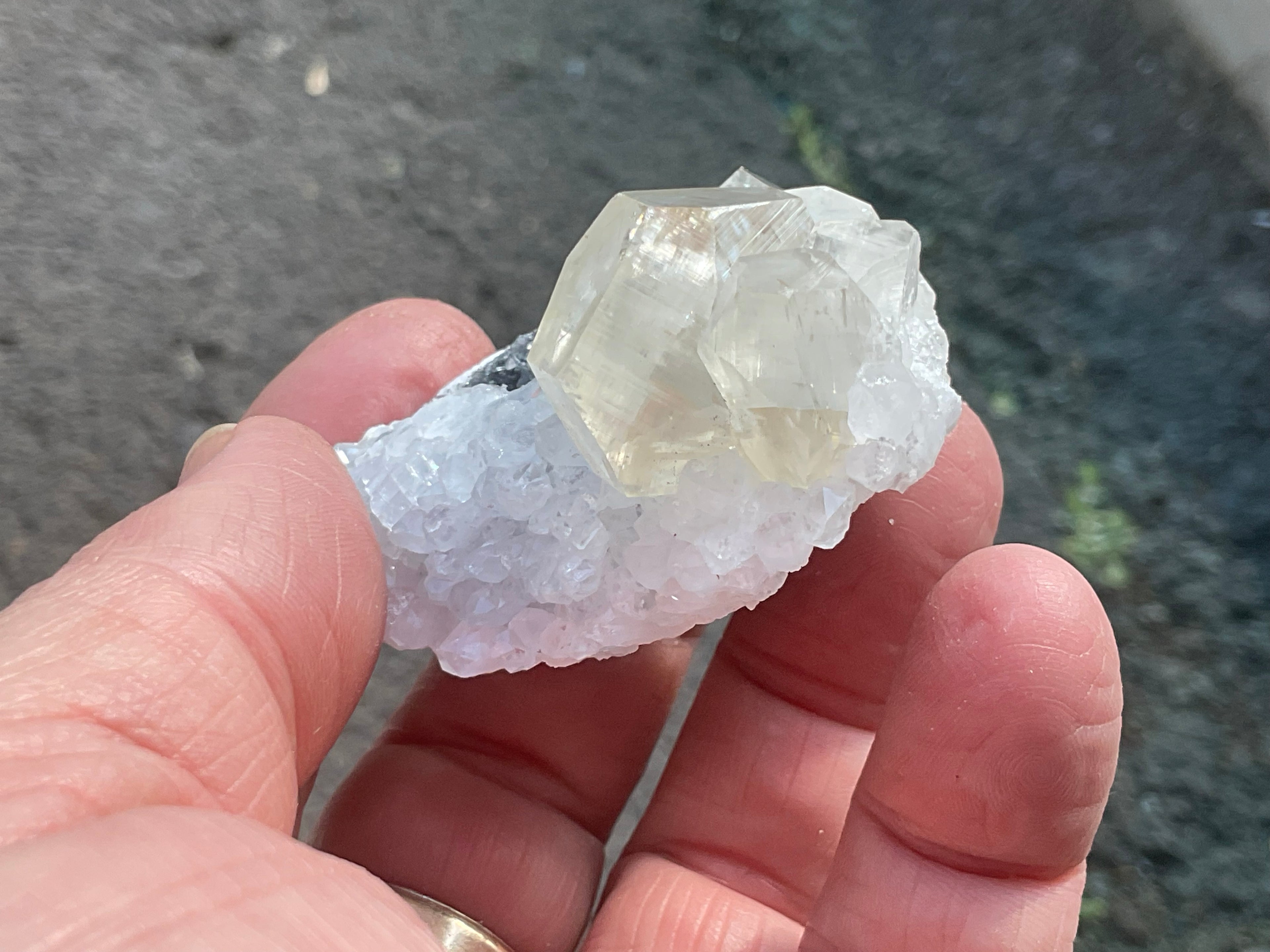 65g Large Diamond Calcite on Needle Quartz Specimen 1B from Fujian, China