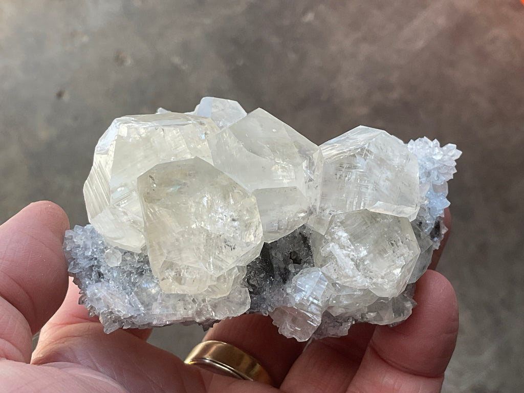 312g Large Diamond Calcite on Needle Quartz 3A from Fujian, China