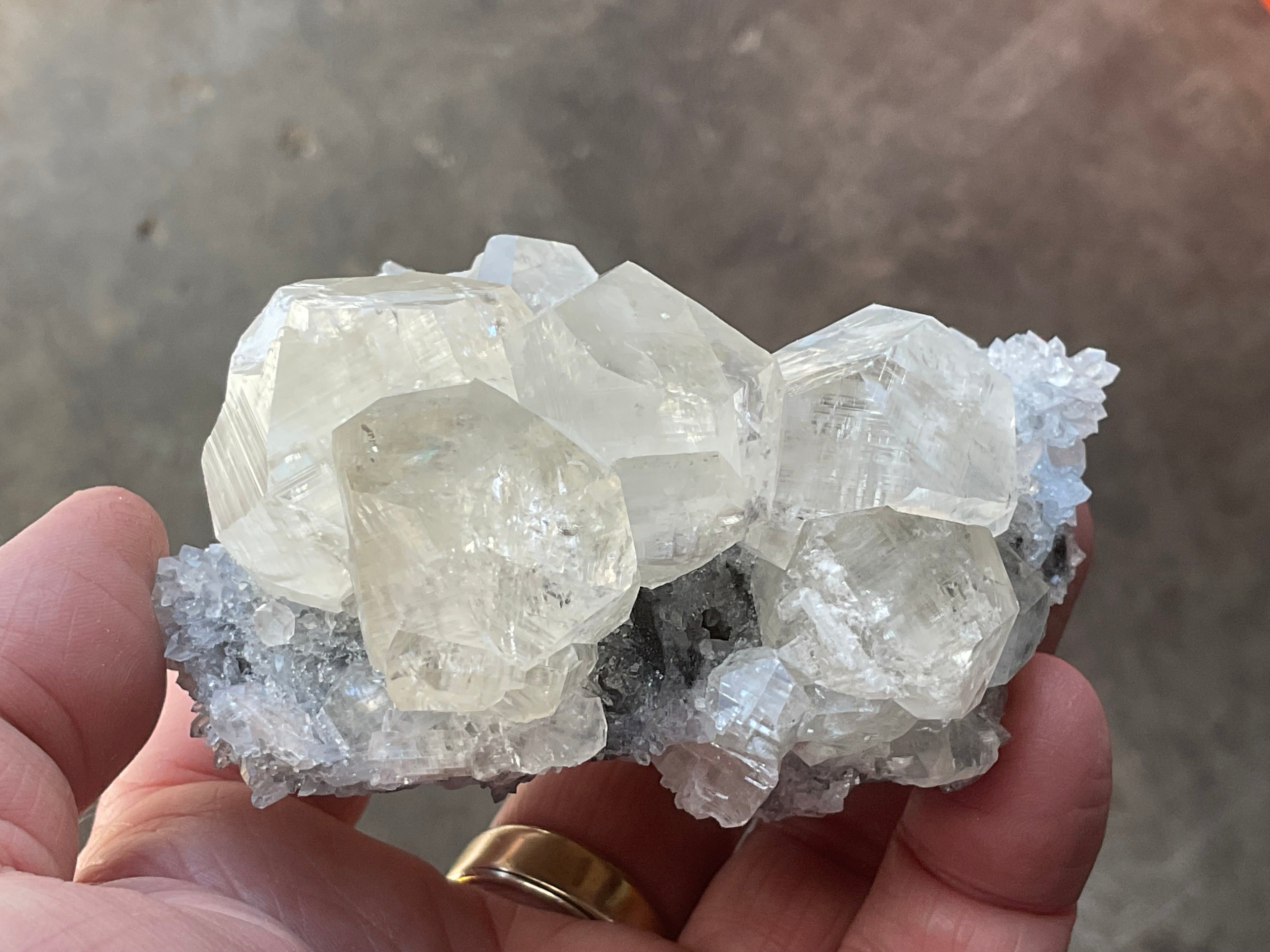 312g Large Diamond Calcite on Needle Quartz 3A from Fujian, China