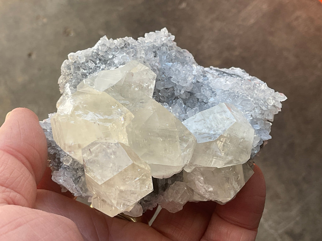 312g Large Diamond Calcite on Needle Quartz 3A from Fujian, China