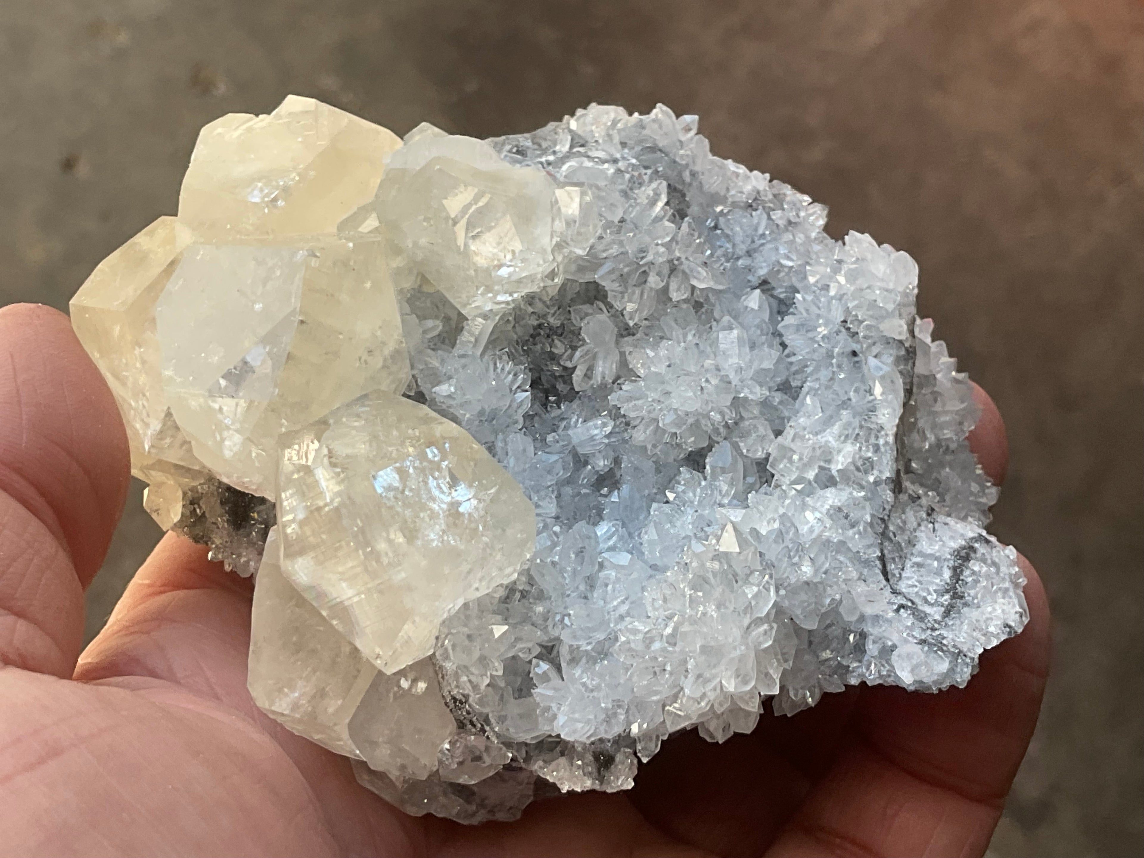 312g Large Diamond Calcite on Needle Quartz 3A from Fujian, China