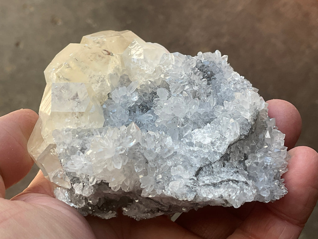 312g Large Diamond Calcite on Needle Quartz 3A from Fujian, China