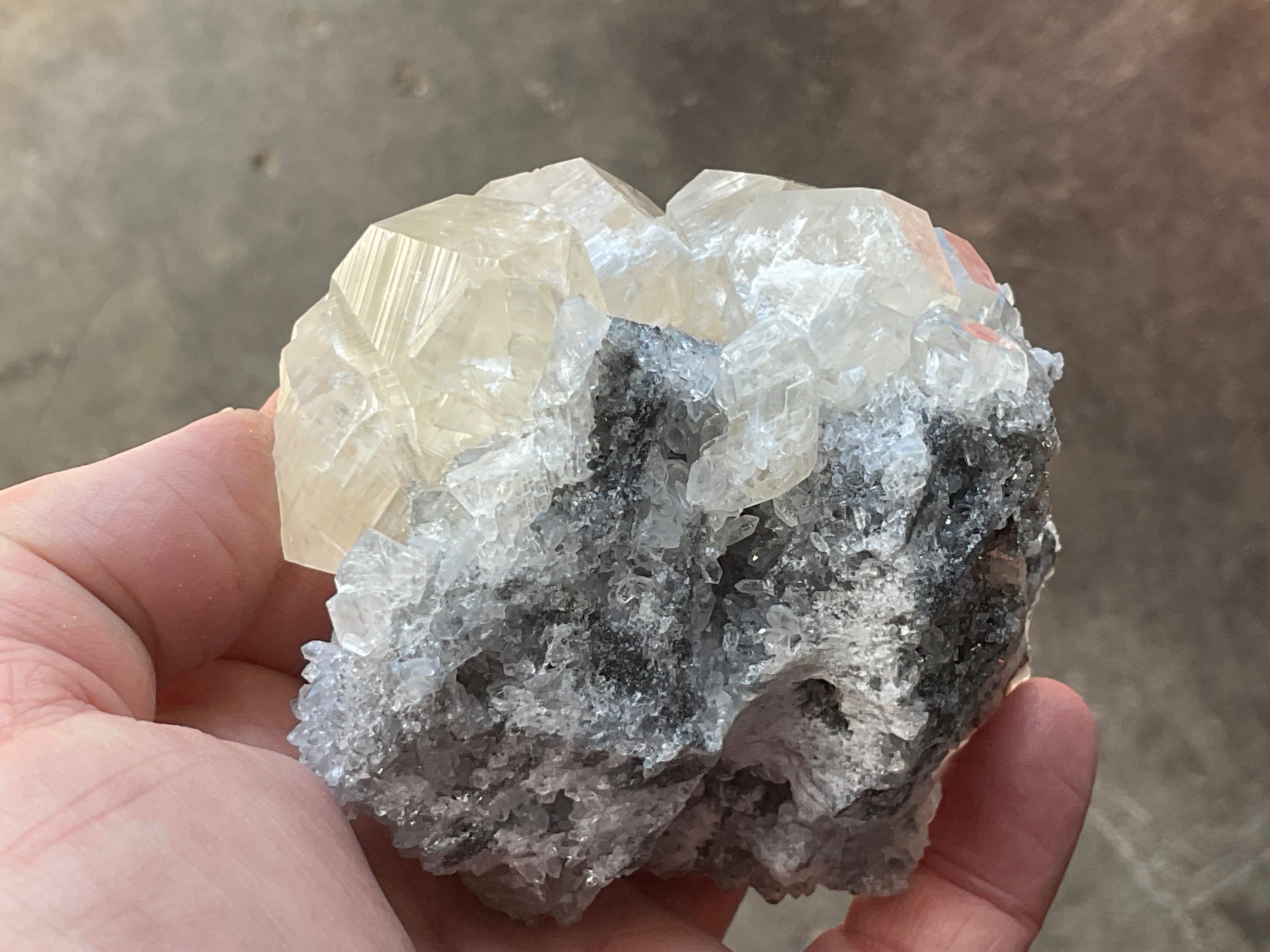 312g Large Diamond Calcite on Needle Quartz 3A from Fujian, China