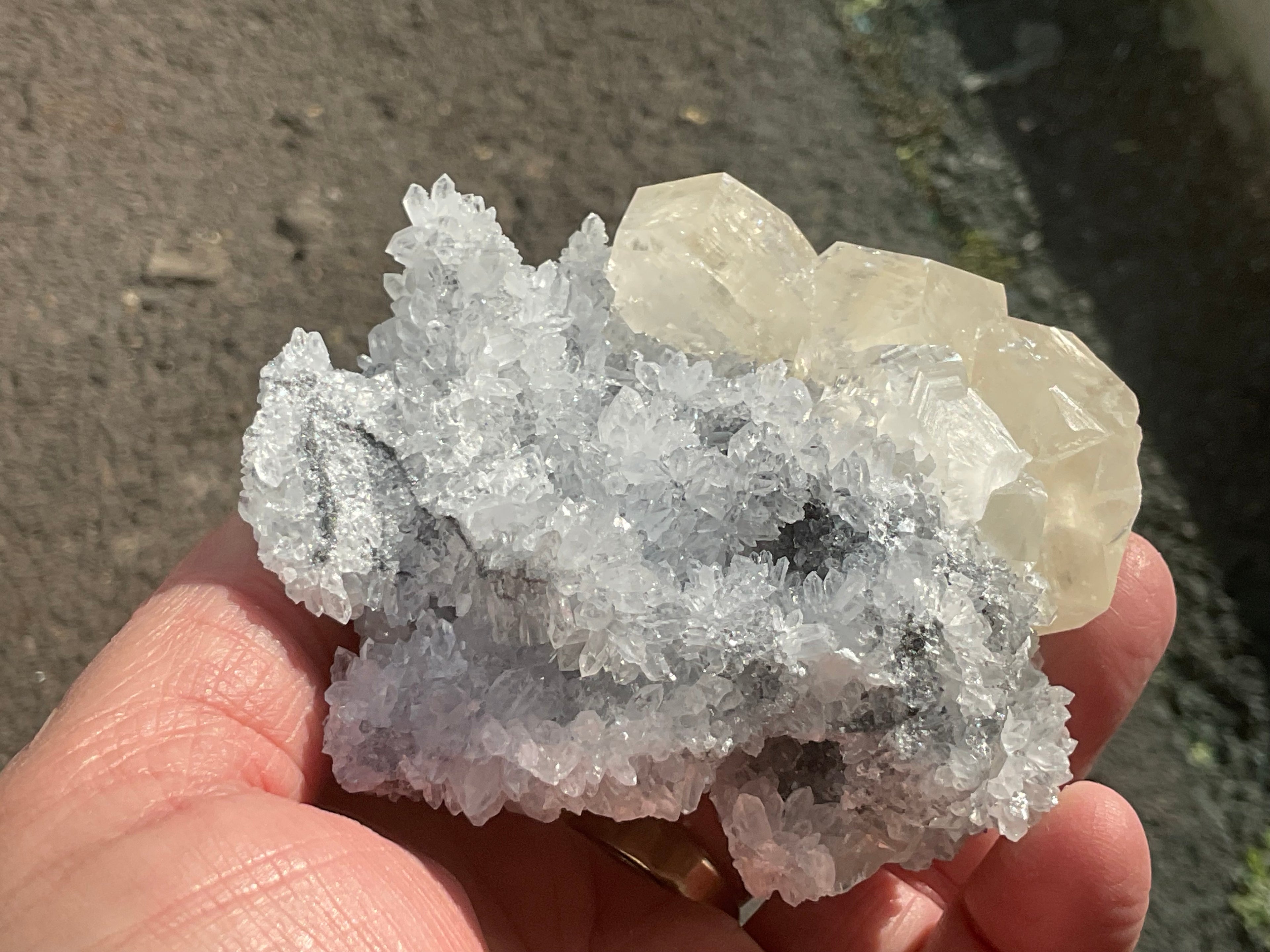 312g Large Diamond Calcite on Needle Quartz 3A from Fujian, China