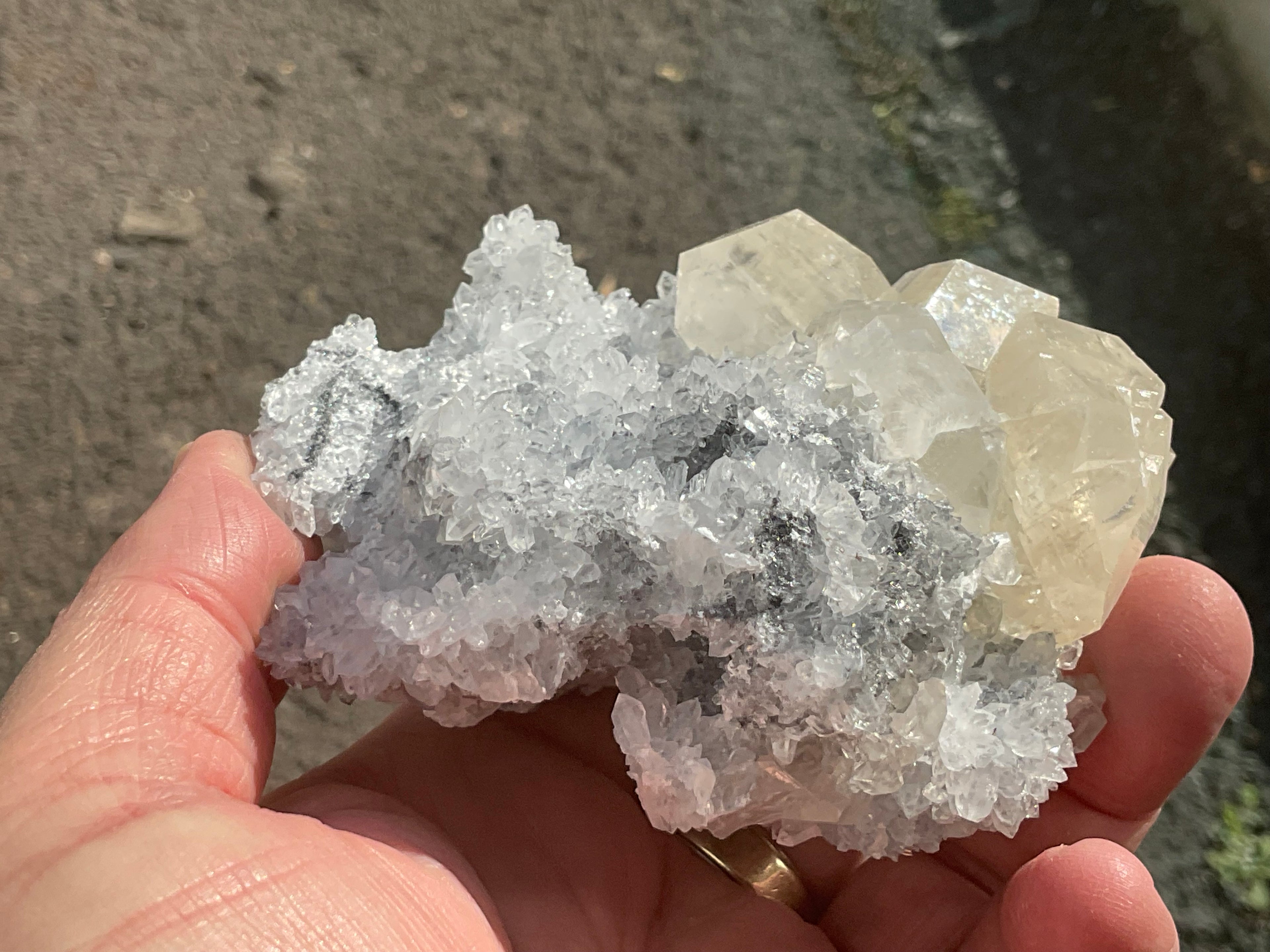 312g Large Diamond Calcite on Needle Quartz 3A from Fujian, China