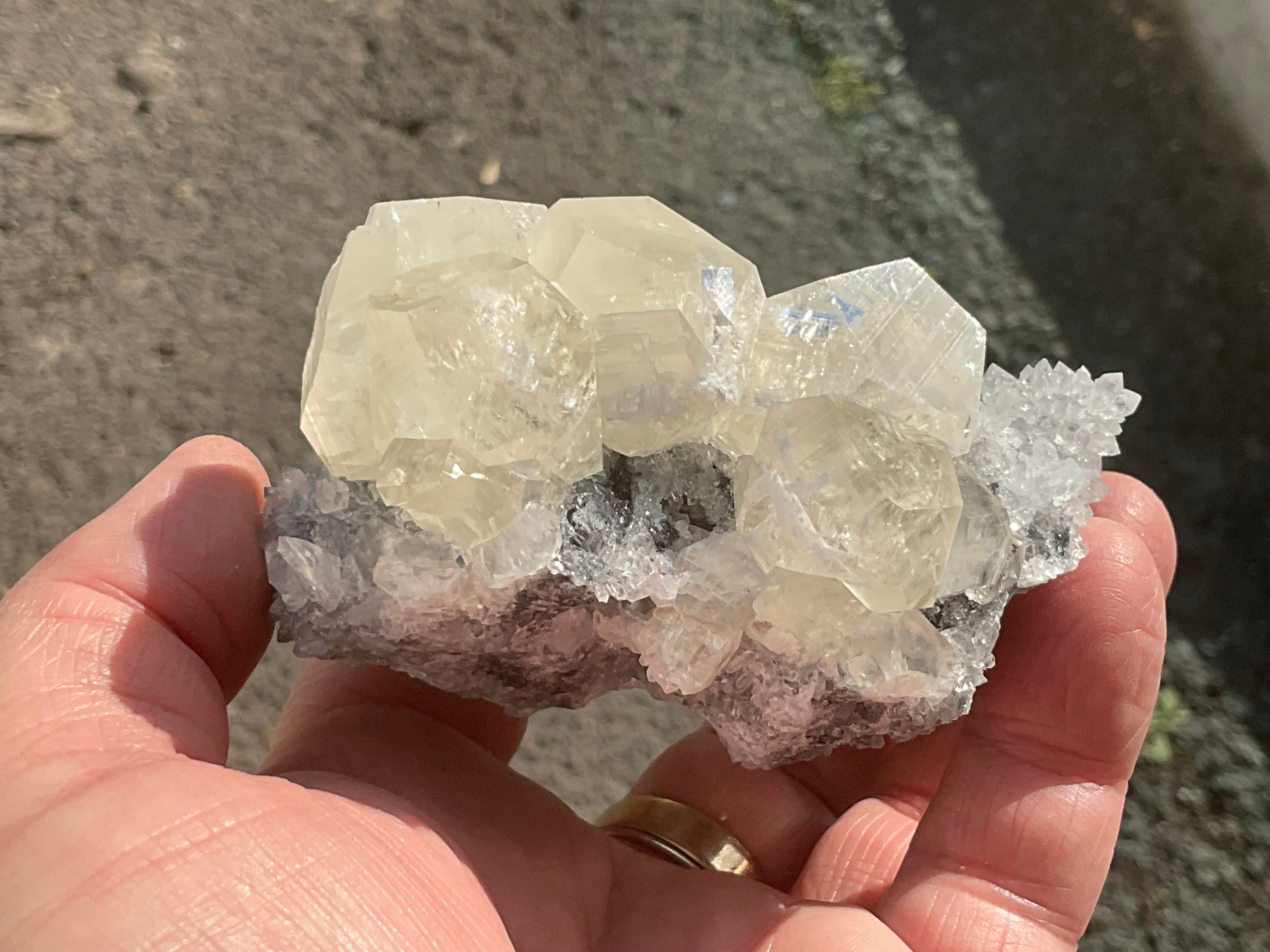 312g Large Diamond Calcite on Needle Quartz 3A from Fujian, China