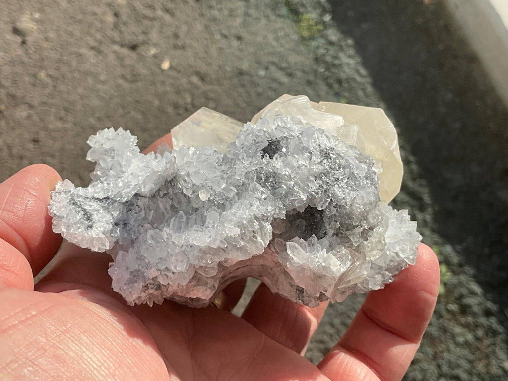 312g Large Diamond Calcite on Needle Quartz 3A from Fujian, China