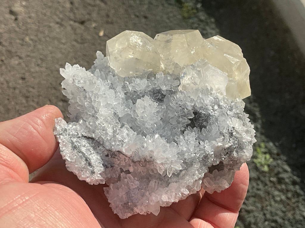 312g Large Diamond Calcite on Needle Quartz 3A from Fujian, China