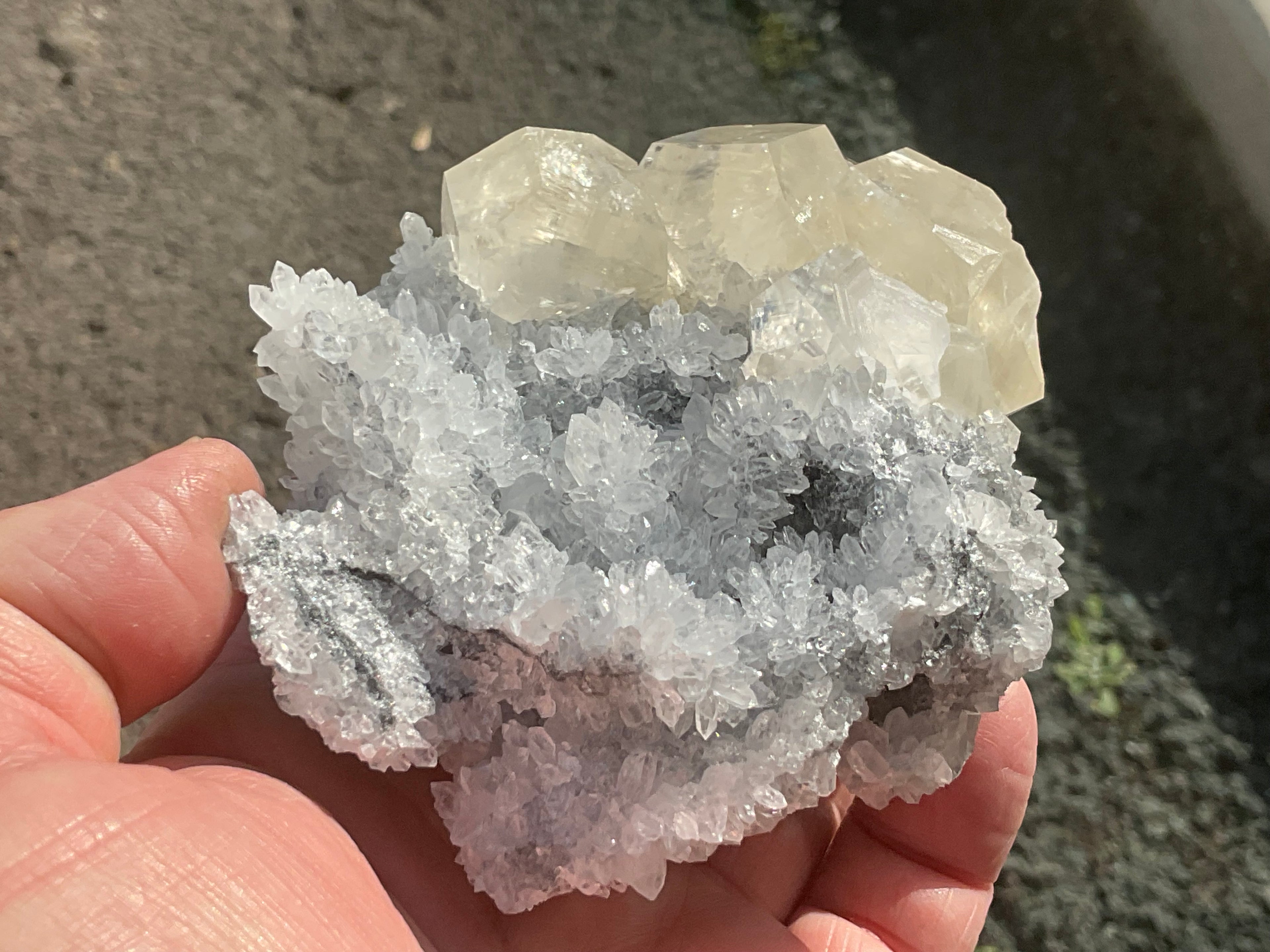 312g Large Diamond Calcite on Needle Quartz 3A from Fujian, China