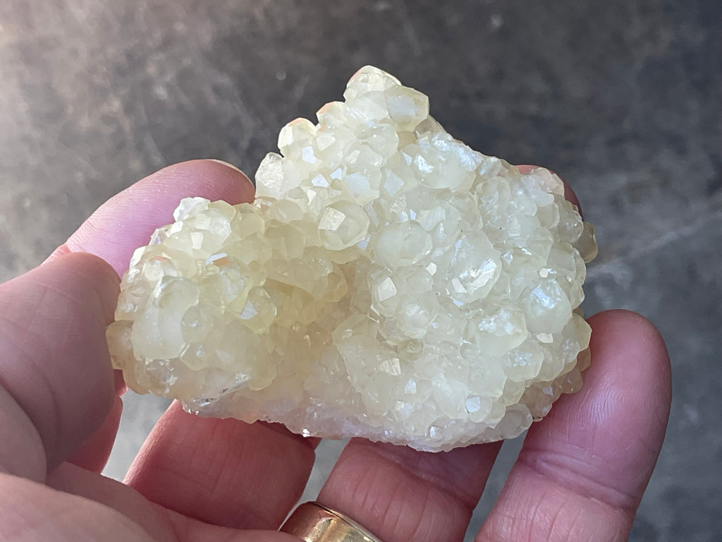 62g Yellow Botryoidal Calcite on Chalcedony on Druzy Quartz Specimen 1B from Guizhou, China