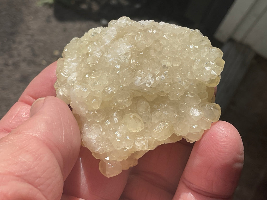 62g Yellow Botryoidal Calcite on Chalcedony on Druzy Quartz Specimen 1B from Guizhou, China