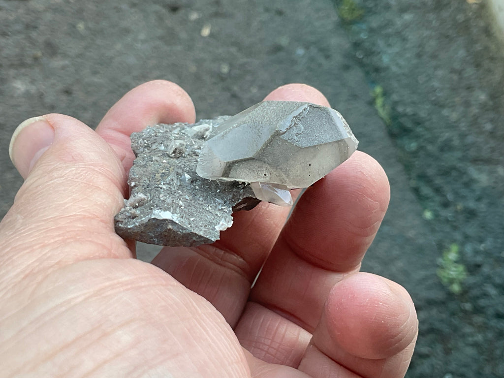 40g Large Dog Tooth Calcite on Pyrite/Chalcedony on Druzy Quartz Matrix Specimen 2A from Fujian China