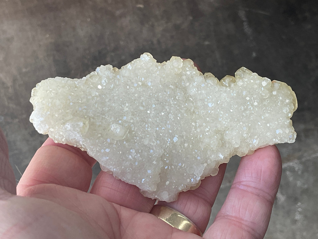 82g Yellow Botryoidal Calcite on Chalcedony on Druzy Quartz Specimen 1C from Guizhou, China