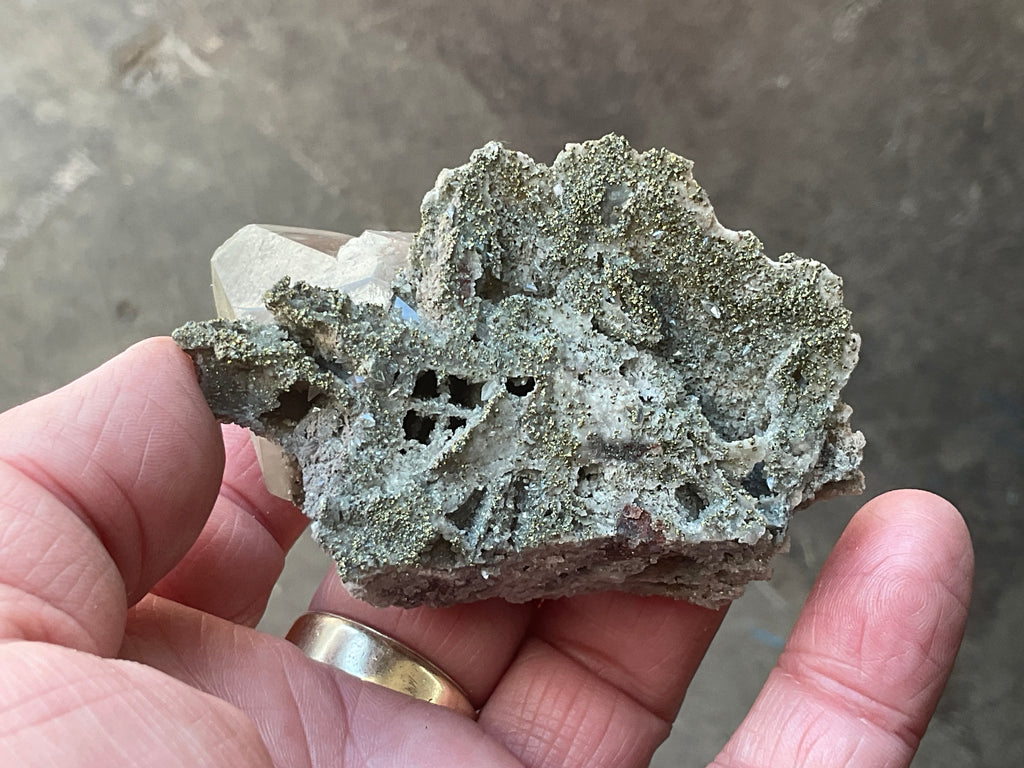 56g Large Diamond Calcite on Pyrite/Chalcedony on Druzy Quartz Matrix Specimen 2B from Fujian,China