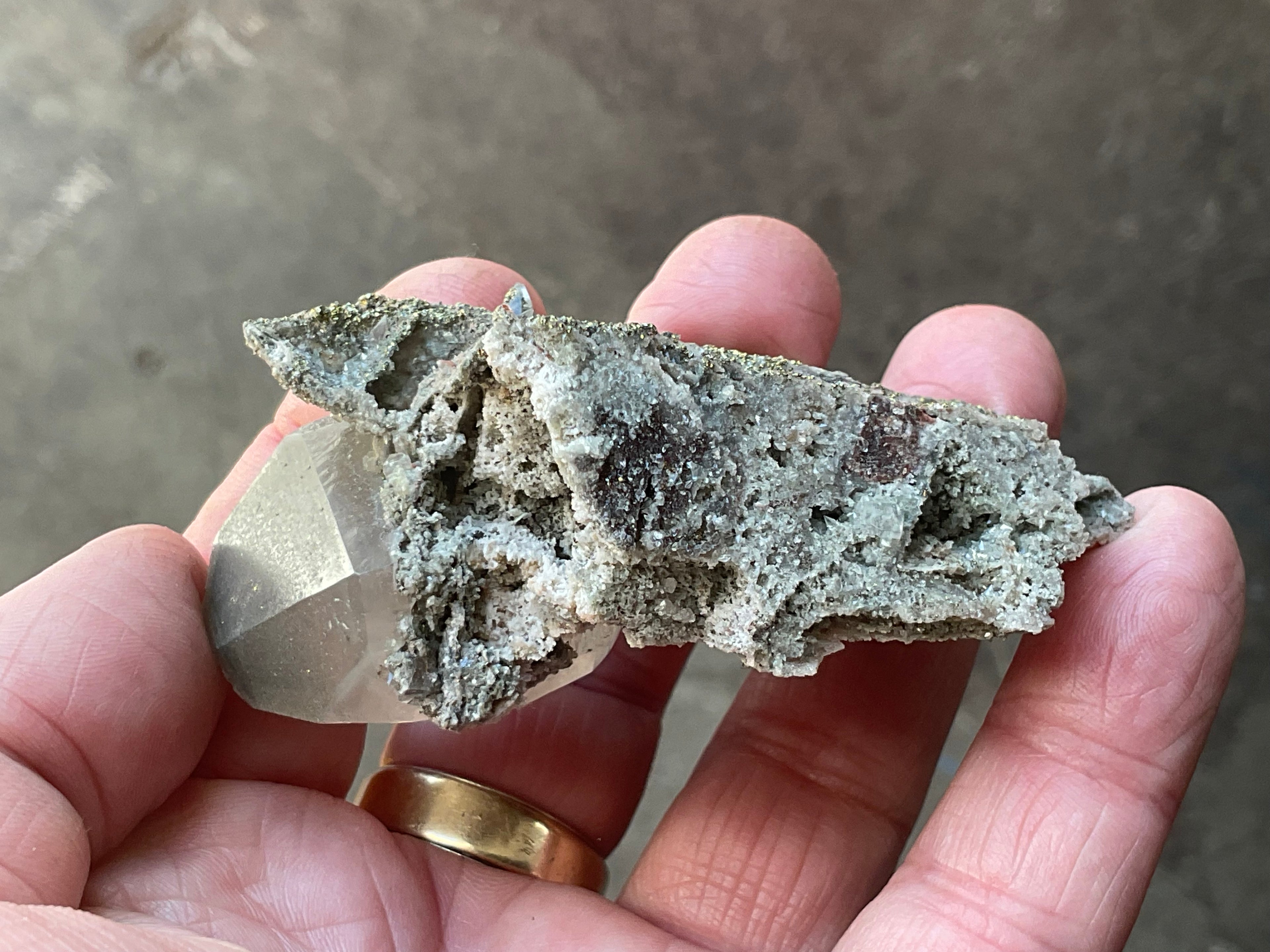 56g Large Diamond Calcite on Pyrite/Chalcedony on Druzy Quartz Matrix Specimen 2B from Fujian,China
