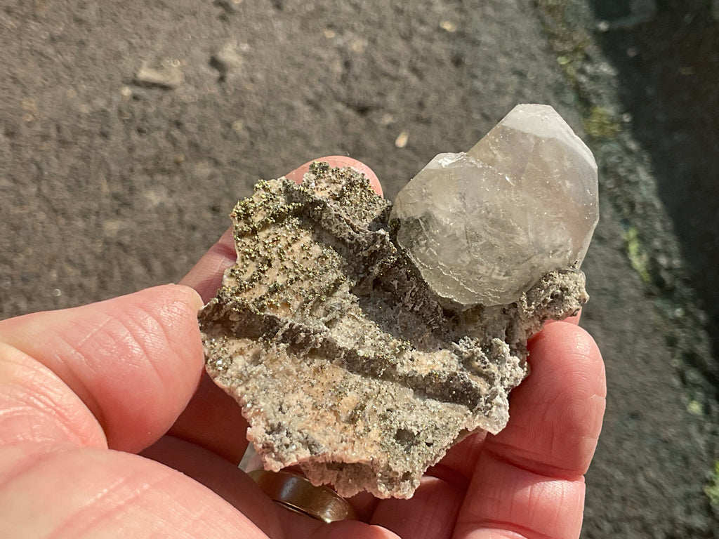 56g Large Diamond Calcite on Pyrite/Chalcedony on Druzy Quartz Matrix Specimen 2B from Fujian,China