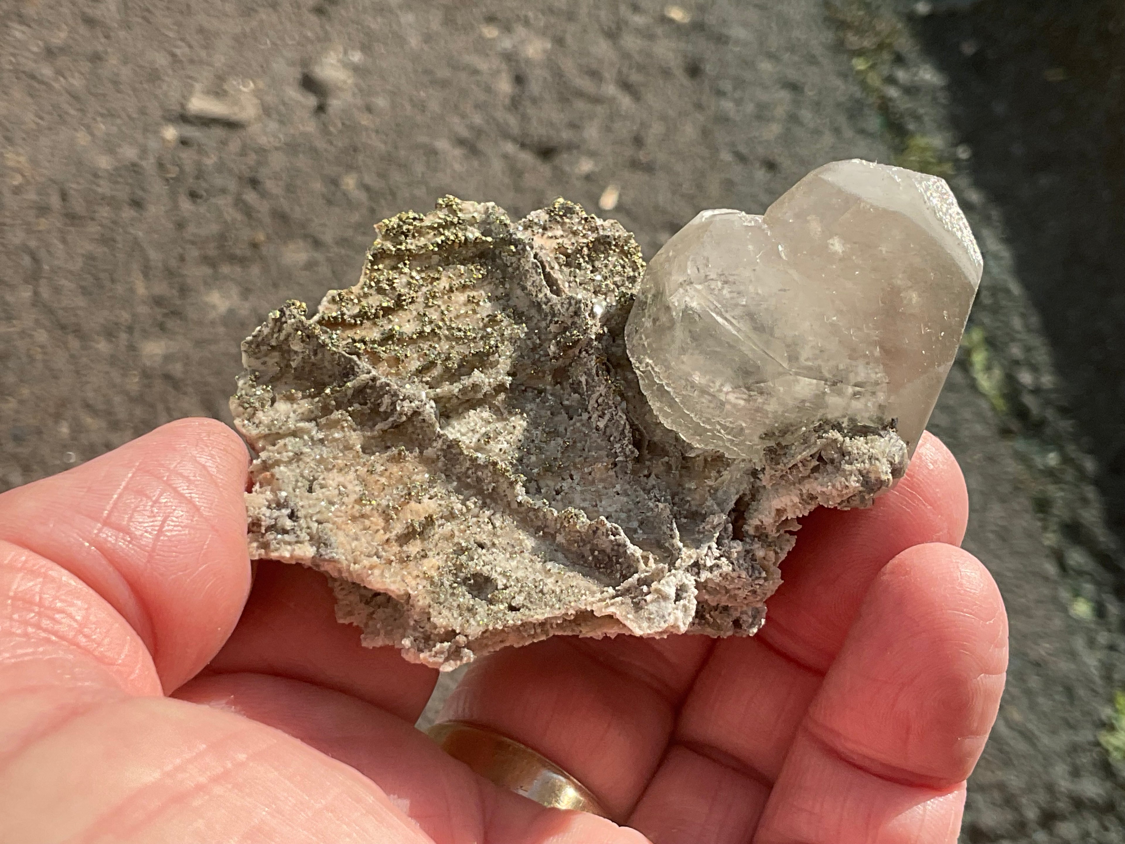 56g Large Diamond Calcite on Pyrite/Chalcedony on Druzy Quartz Matrix Specimen 2B from Fujian,China