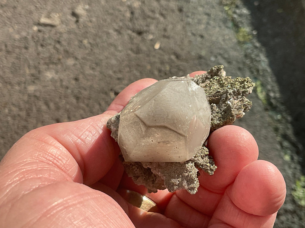 56g Large Diamond Calcite on Pyrite/Chalcedony on Druzy Quartz Matrix Specimen 2B from Fujian,China
