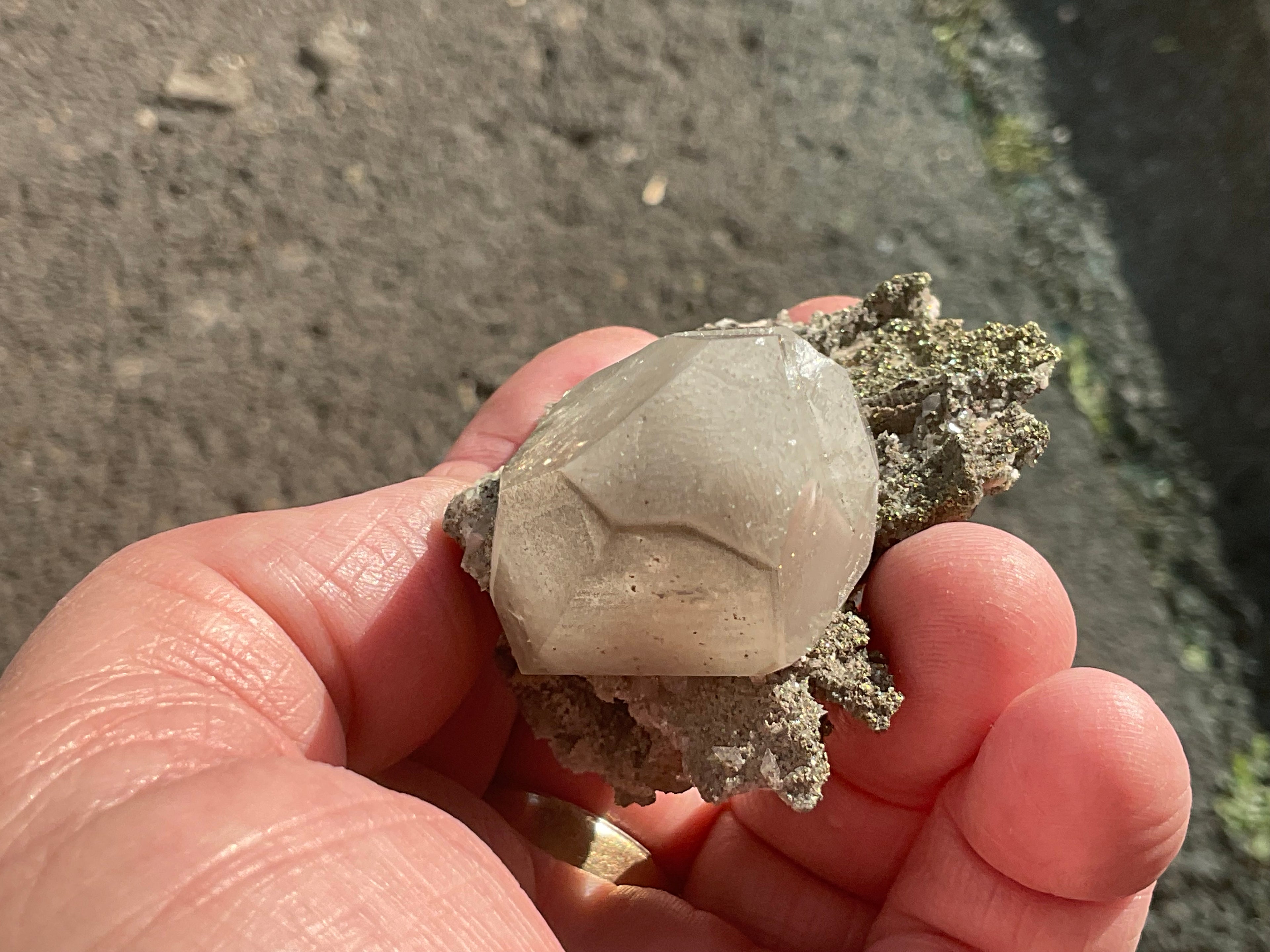 56g Large Diamond Calcite on Pyrite/Chalcedony on Druzy Quartz Matrix Specimen 2B from Fujian,China