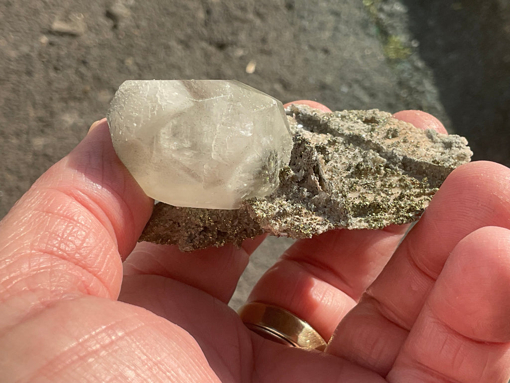 56g Large Diamond Calcite on Pyrite/Chalcedony on Druzy Quartz Matrix Specimen 2B from Fujian,China