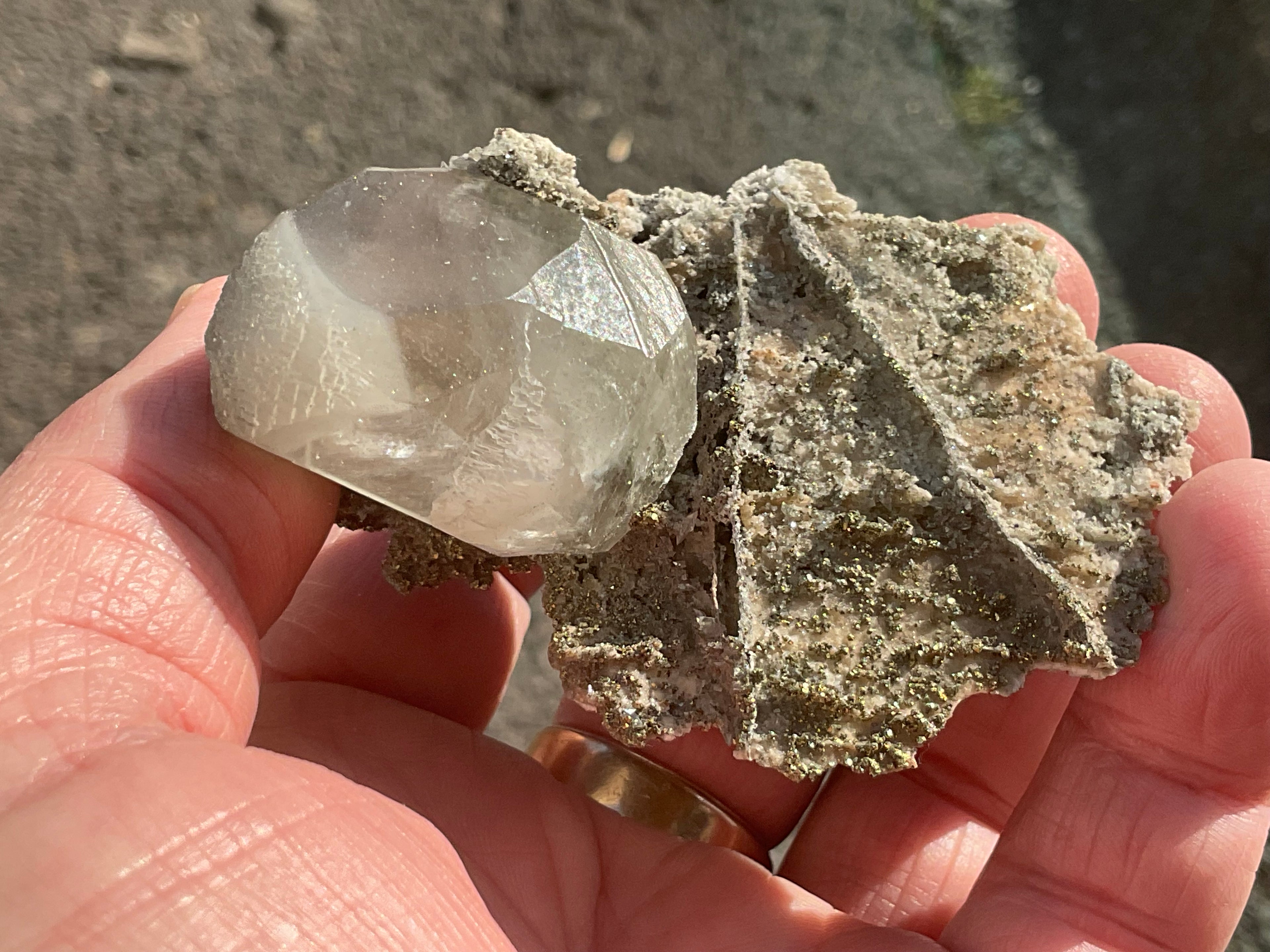 56g Large Diamond Calcite on Pyrite/Chalcedony on Druzy Quartz Matrix Specimen 2B from Fujian,China